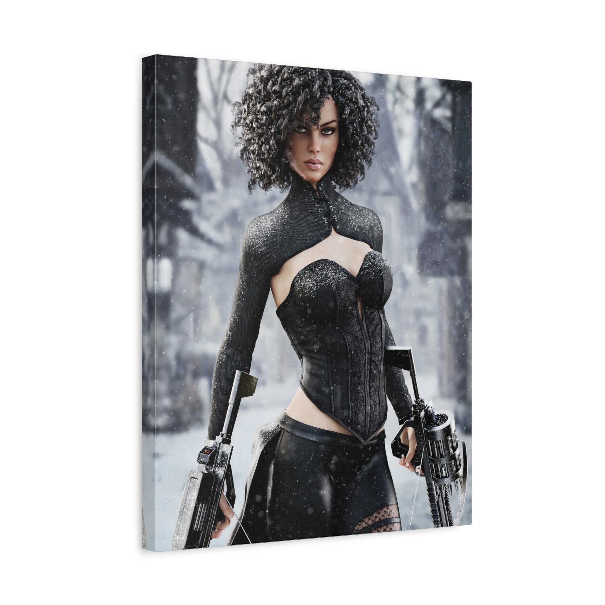 Matte Stretched Canvas - Dark Female huntress Warrior Art - No AI - Human generated illustration art