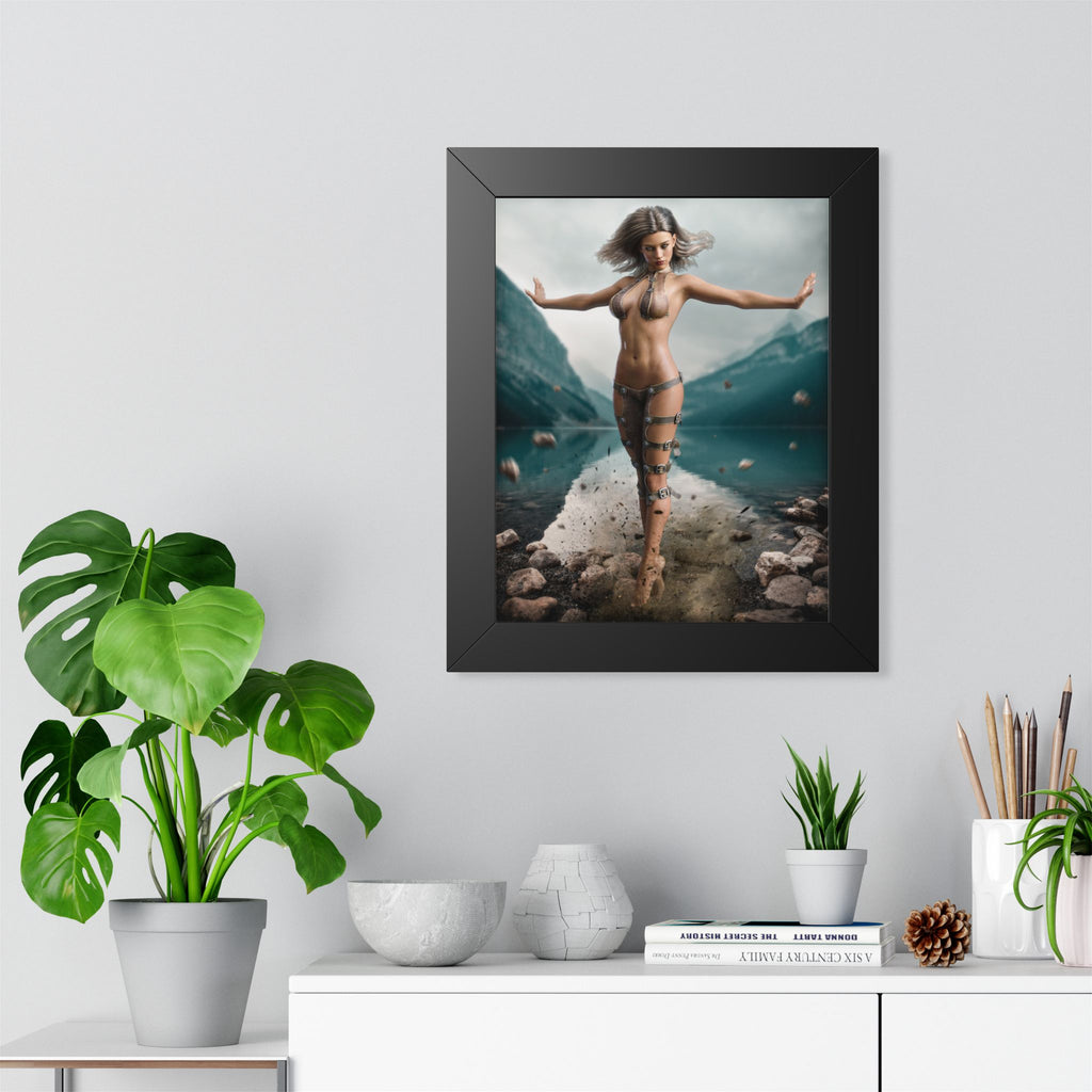 Framed Poster — Ethereal Goddess Sorceress Lake Art Print -No AI- Human created illustration art