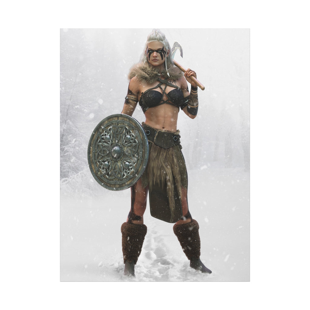 Viking Shieldmaiden Canvas Art – Warrior Woman Matte Stretched Print- No AI - Human created illustration art