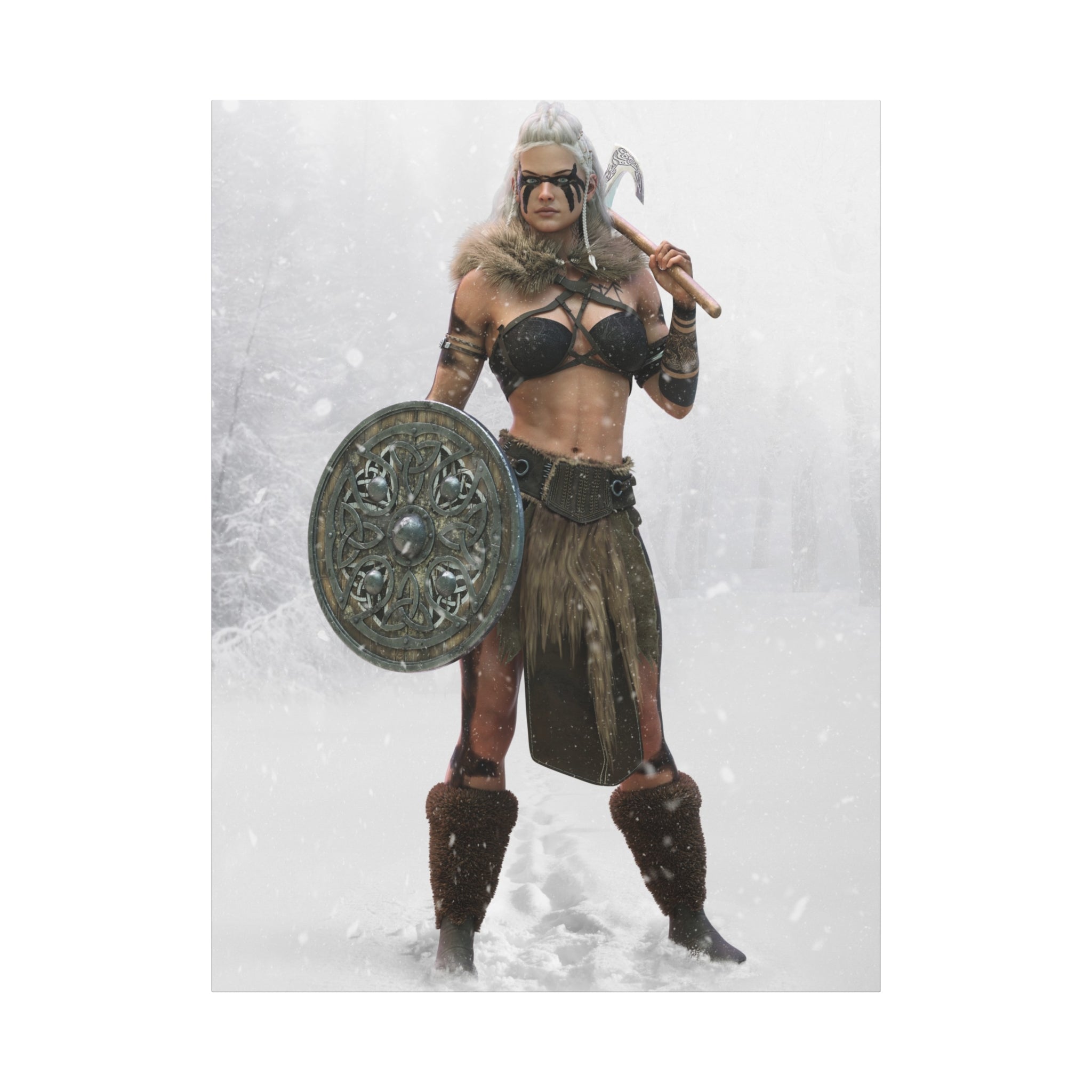 Viking Shieldmaiden Canvas Art – Warrior Woman Matte Stretched Print- No AI - Human created illustration art