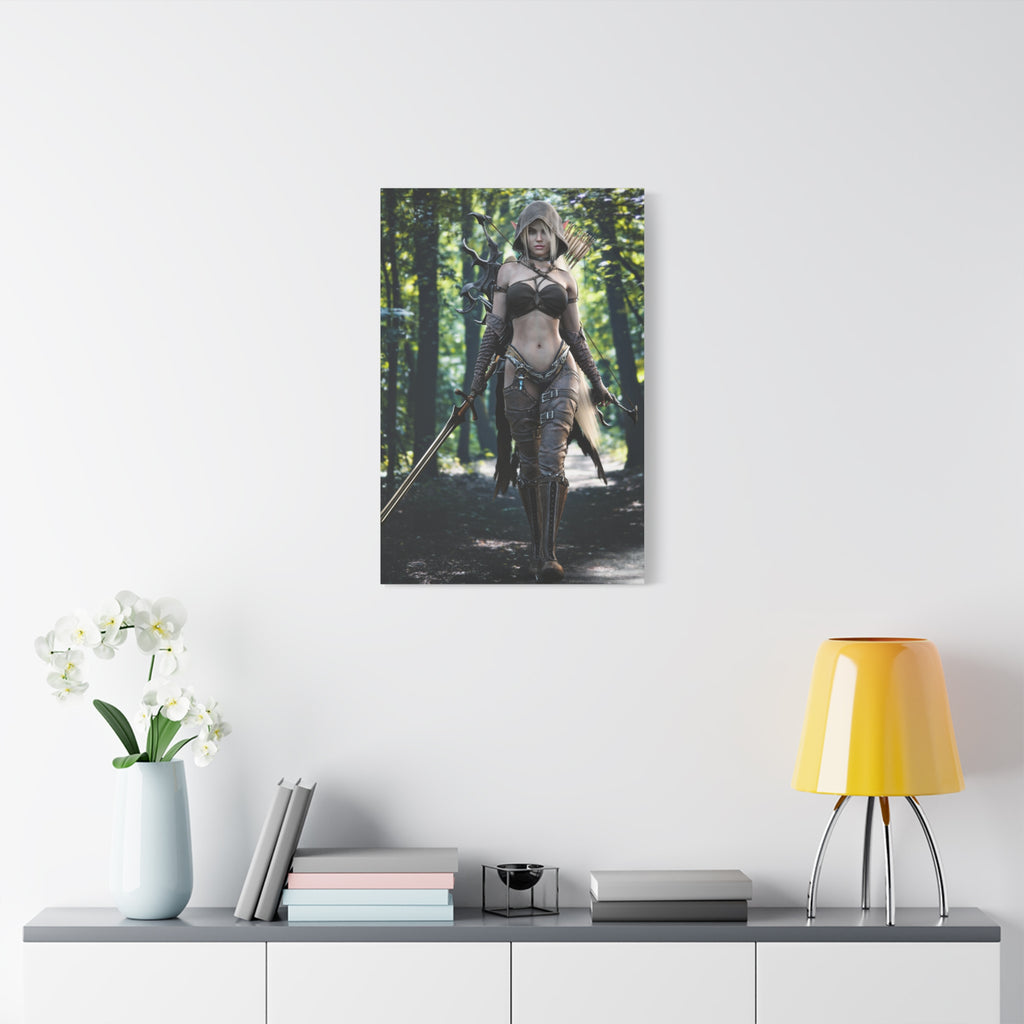 Fantasy Archer Warrior Canvas Print — Female Ranger Wall Art (Matte Stretched) - No Ai - Human created illustration art