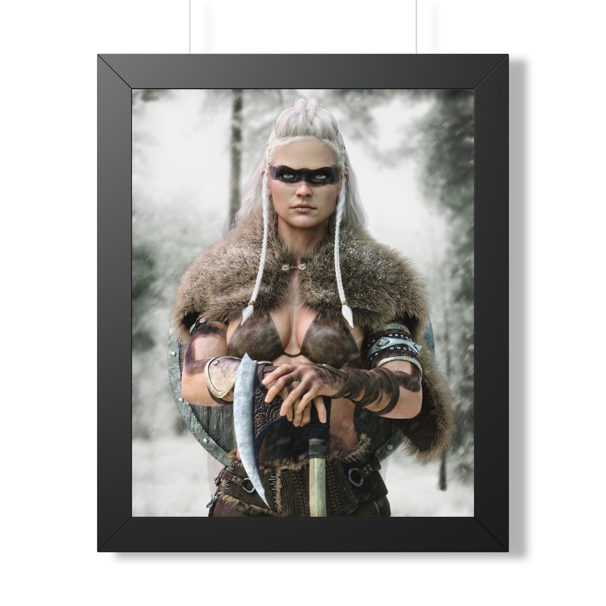 Viking Shieldmaiden Framed Poster — Nordic Warrior Wall Art - No AI - Human created illustration art