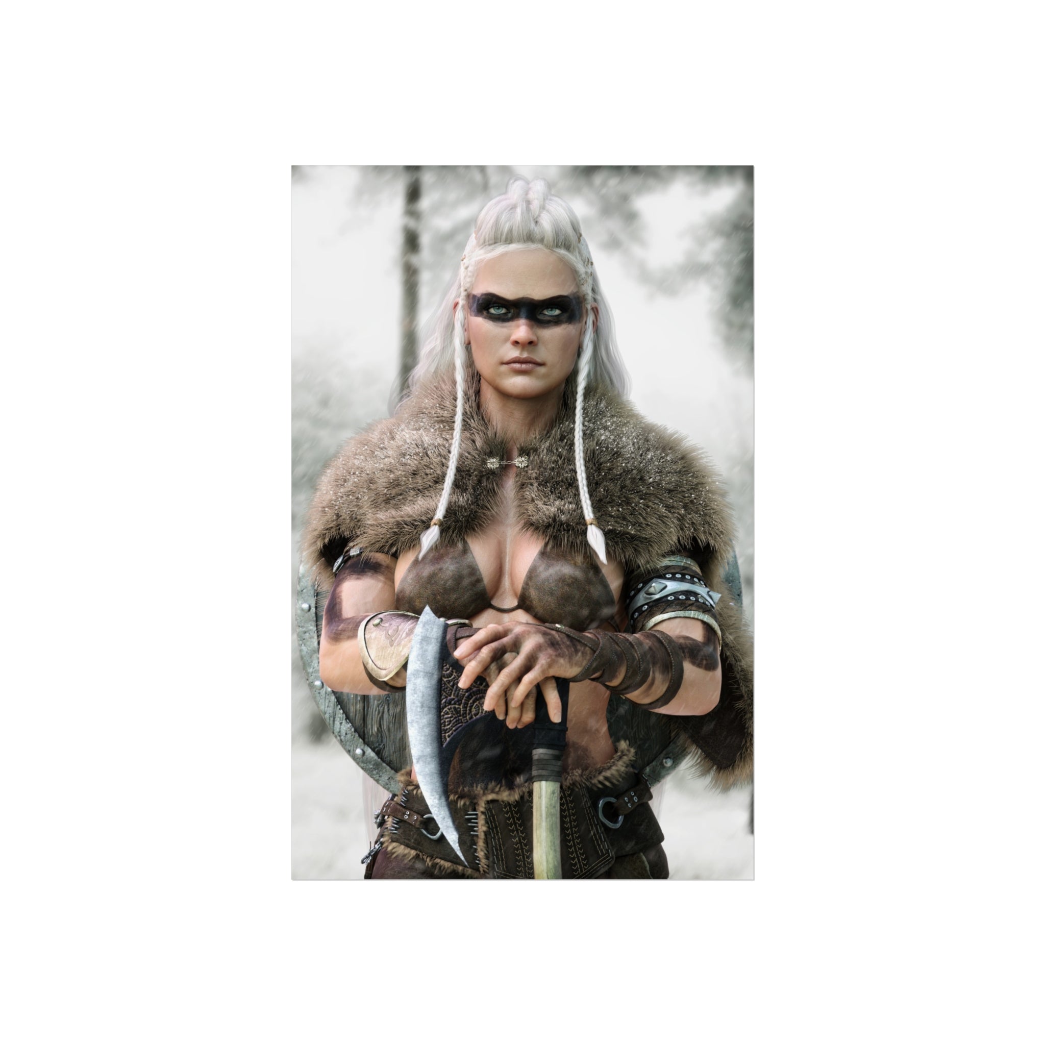 Viking Shieldmaiden Fine Art Poster — Nordic Warrior Wall Art- No AI - Human created illustration art