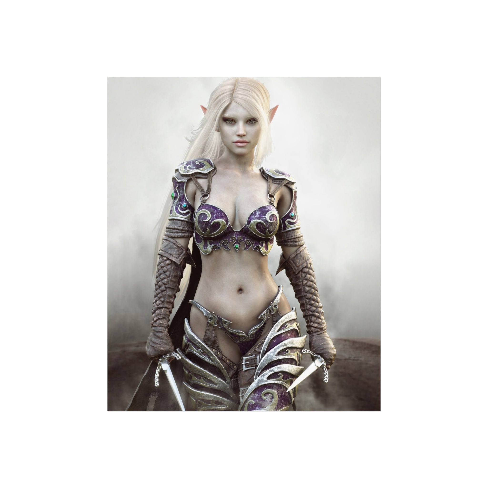 Fantasy Dark Elf Warrior Fine Art Poster — Mystical Female Elf Armor Wall Art- No AI - Human created illustration art