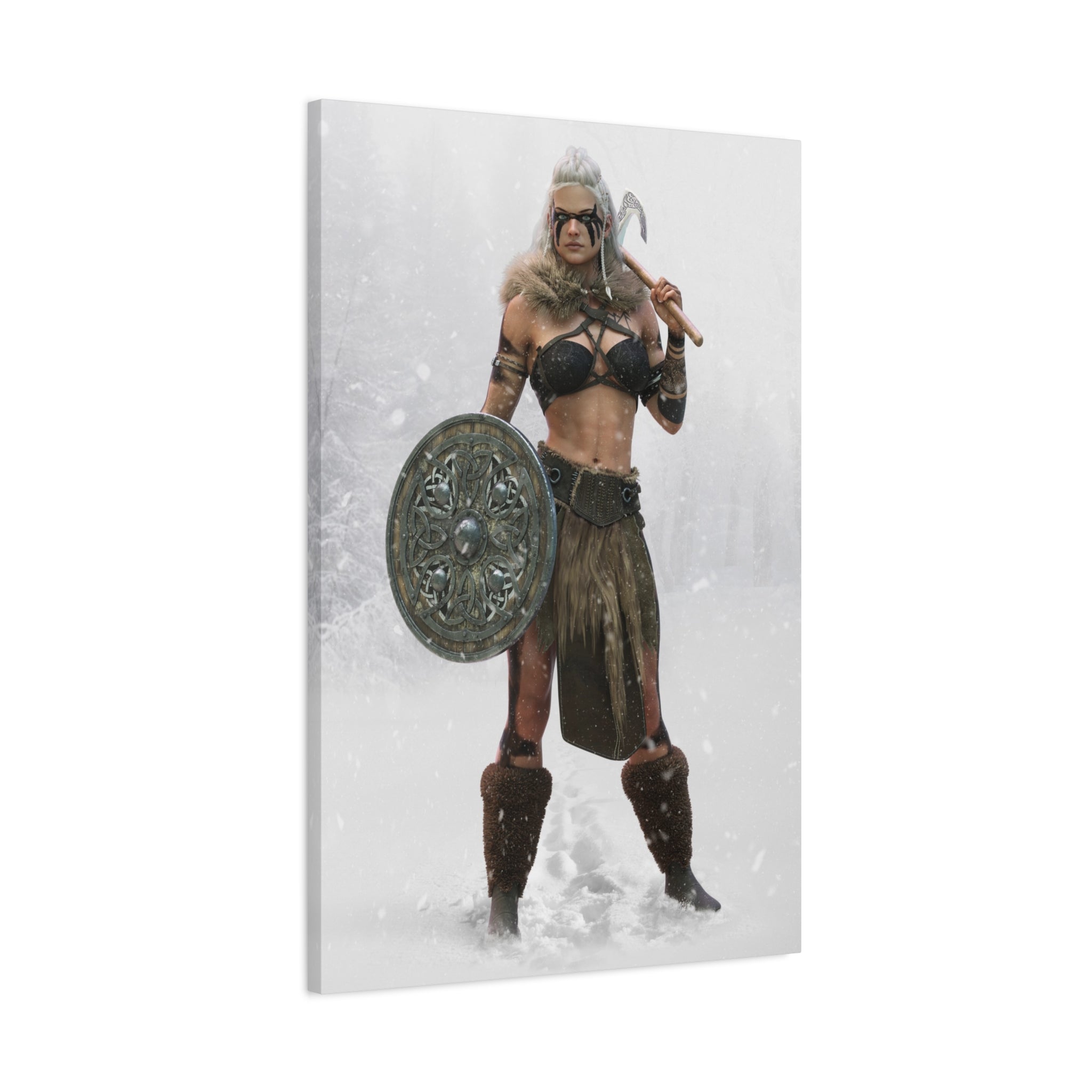 Viking Shieldmaiden Canvas Art – Warrior Woman Matte Stretched Print- No AI - Human created illustration art