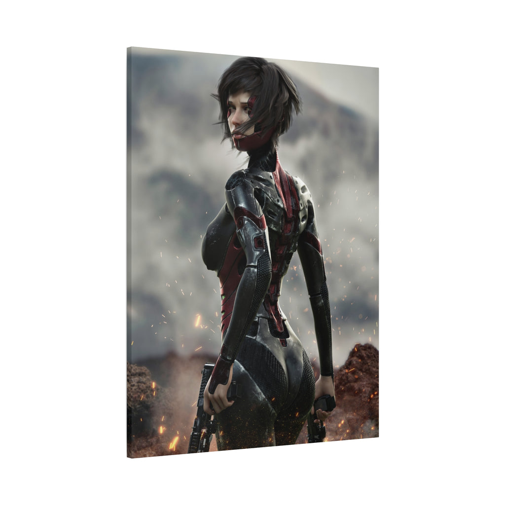 Sci‑Fi Warrior Matte Canvas Print — Futuristic Female Soldier Wall Art- No AI - Human created illustration art