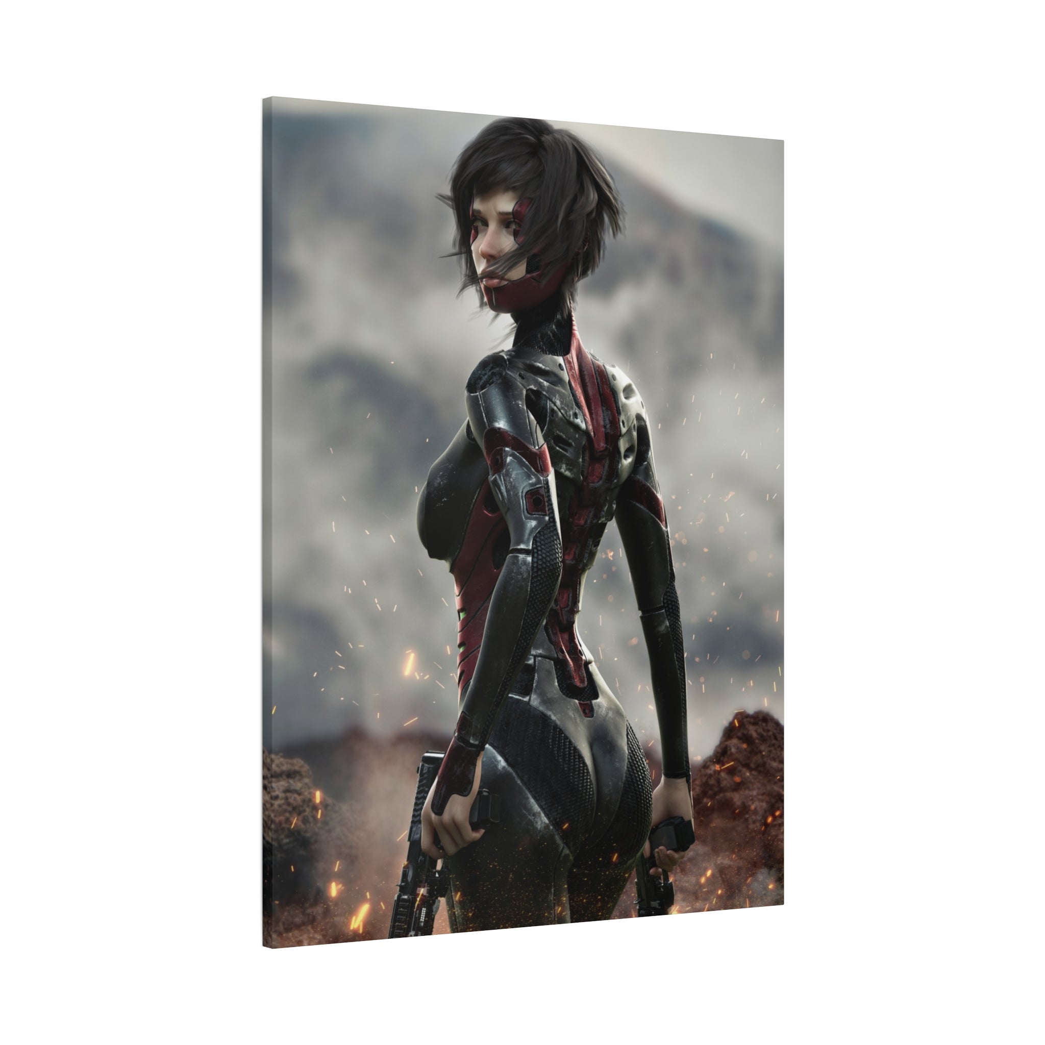 Sci‑Fi Warrior Matte Canvas Print — Futuristic Female Soldier Wall Art- No AI - Human created illustration art