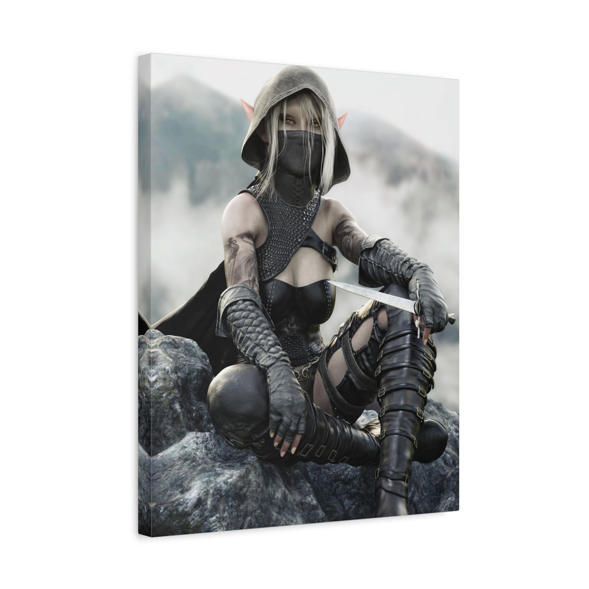 Rogue Elf Warrior Matte Canvas Print — Fantasy Assassin Wall Art- No AI - Human created illustration art