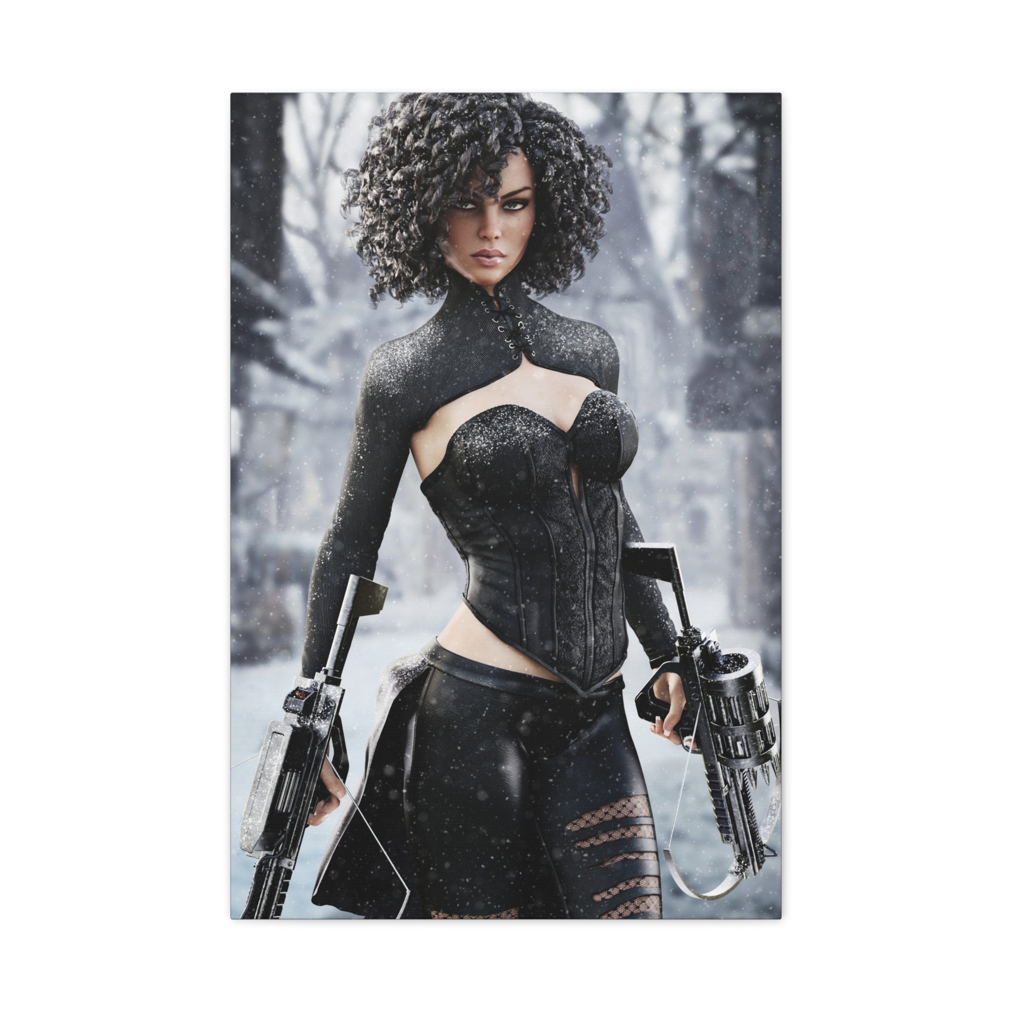 Matte Stretched Canvas - Dark Female huntress Warrior Art - No AI - Human generated illustration art