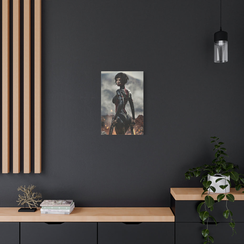 Sci‑Fi Warrior Matte Canvas Print — Futuristic Female Soldier Wall Art- No AI - Human created illustration art