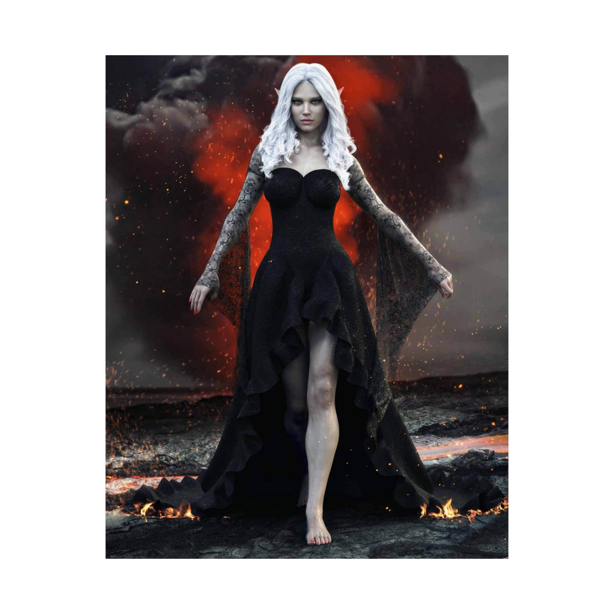 Dark Elf Sorceress Wall Art – Hand-Crafted Fantasy Illustration art