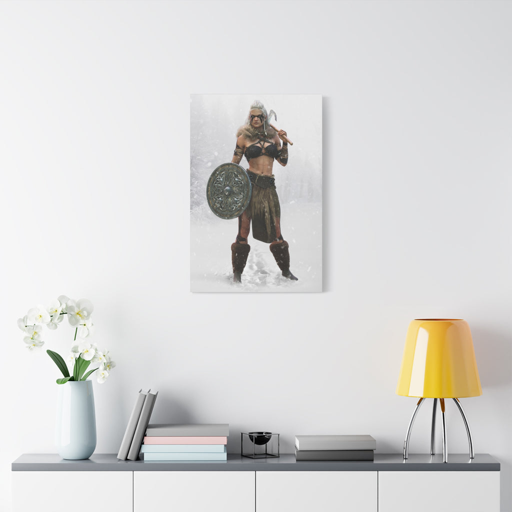 Viking Shieldmaiden Canvas Art – Warrior Woman Matte Stretched Print- No AI - Human created illustration art