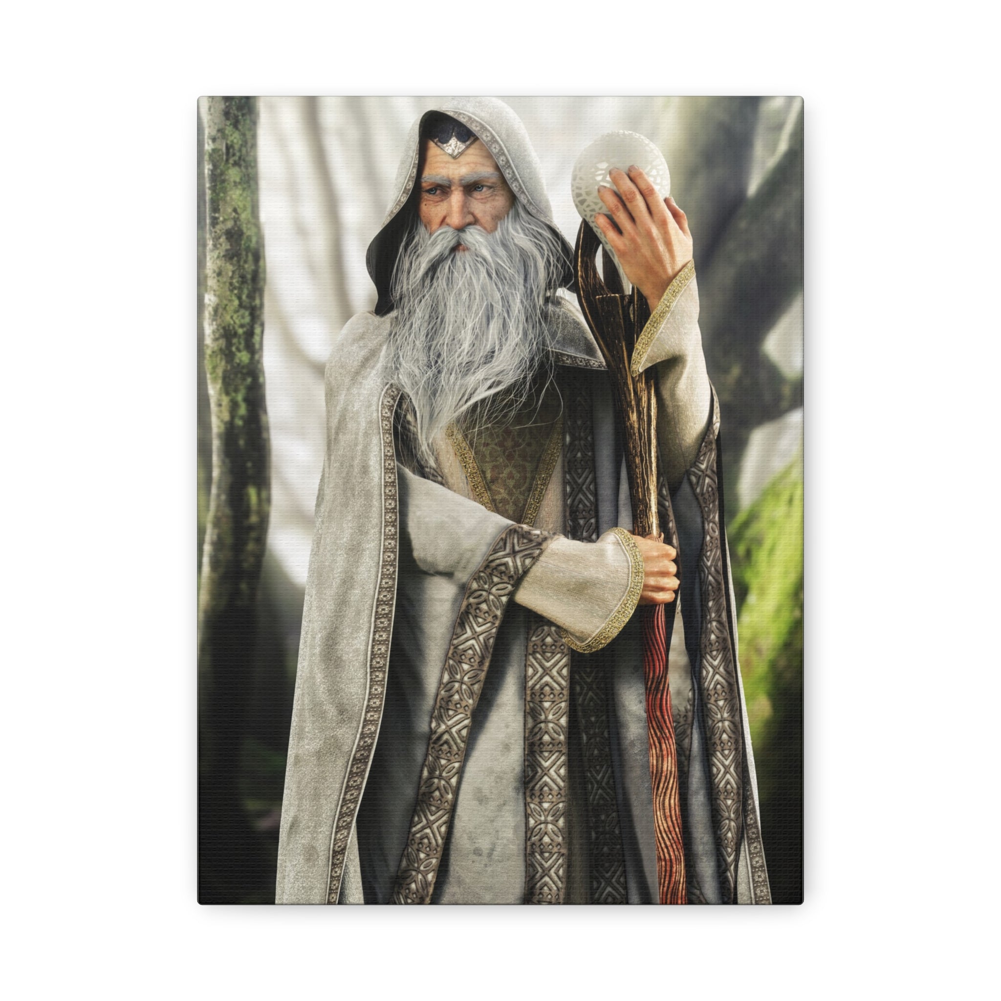 Wizard Portrait Matte Canvas Wall Art - Fantasy Sorcerer Stretched Canvas- No AI - Human created illustration art