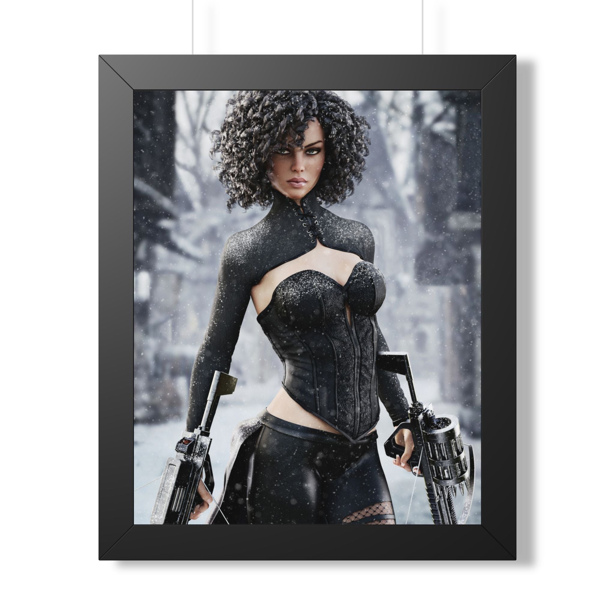 Framed Poster — Female Huntress - No AI - Human created illustration art