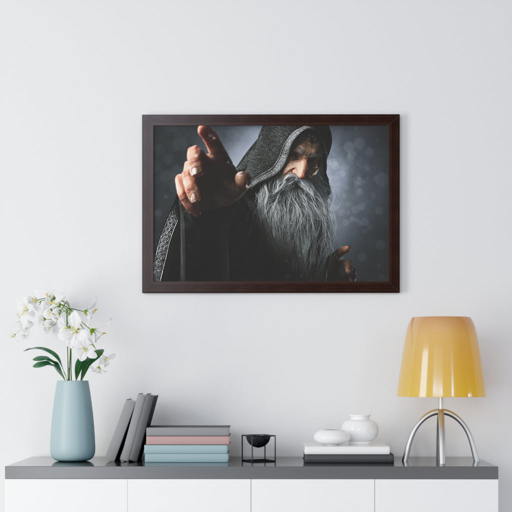 Framed Poster — Mystical Hooded Wizard Art Print - No AI - Human created illustration art
