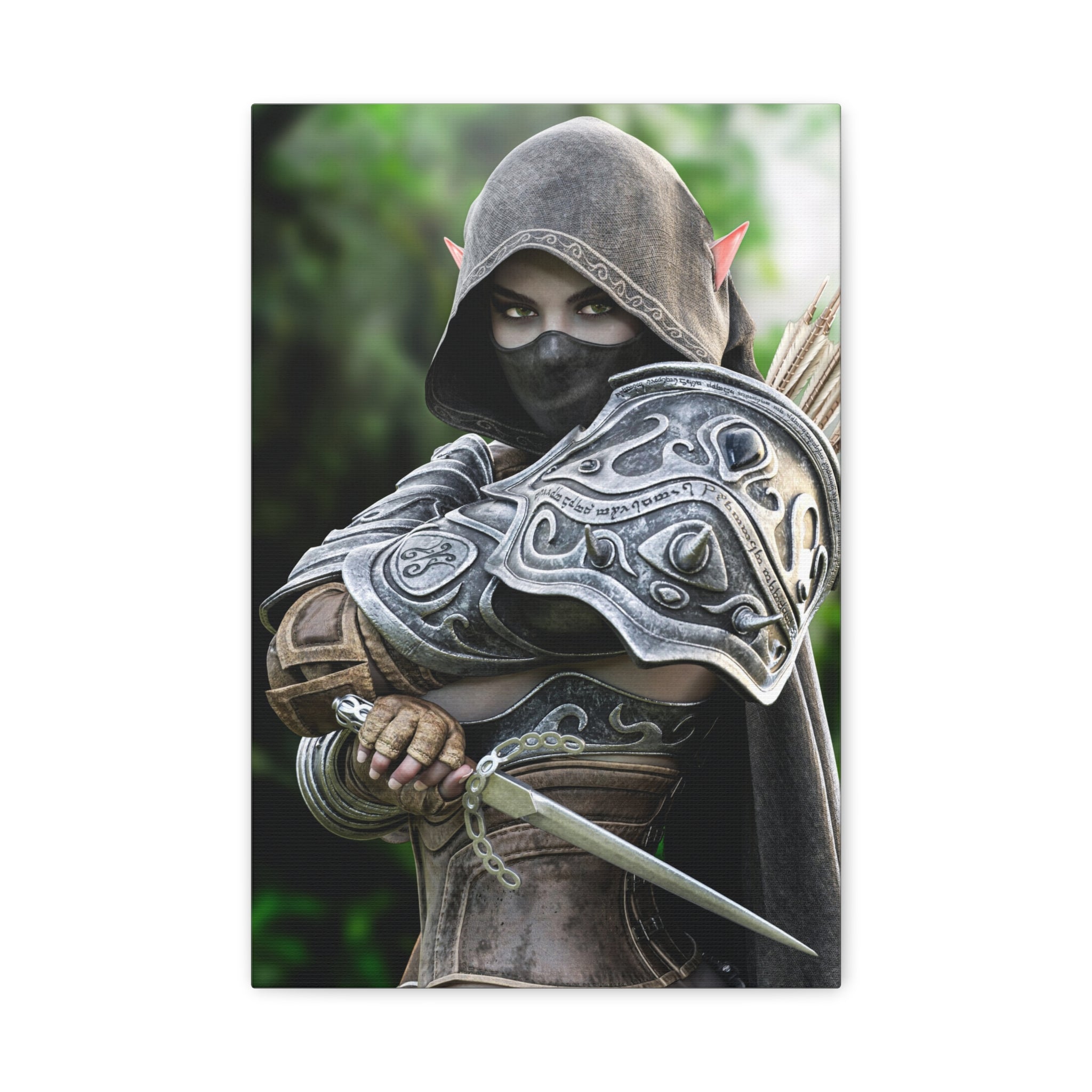 Elven Dark Elf Ranger Canvas Print — Fantasy Drow Archer Matte Stretched Wall Art