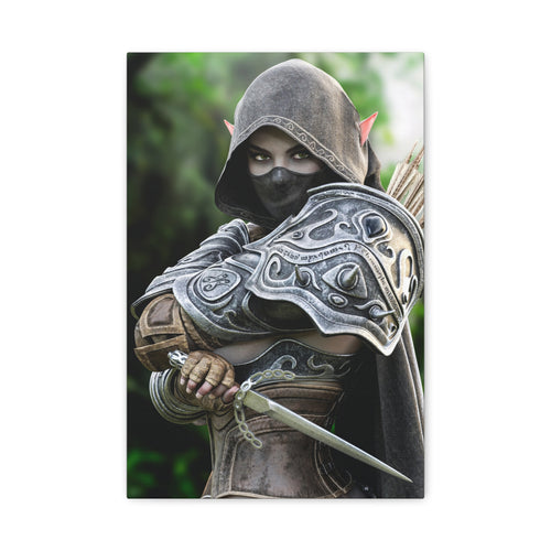 Elven Dark Elf Ranger Canvas Print — Fantasy Drow Archer Matte Stretched Wall Art