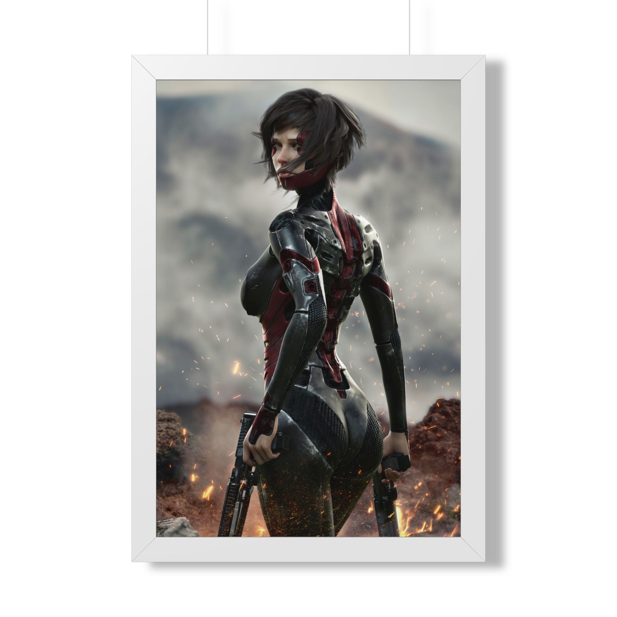Framed Poster — Futuristic Sci‑Fi Female Warrior Art Print- No AI - Human created illustration art