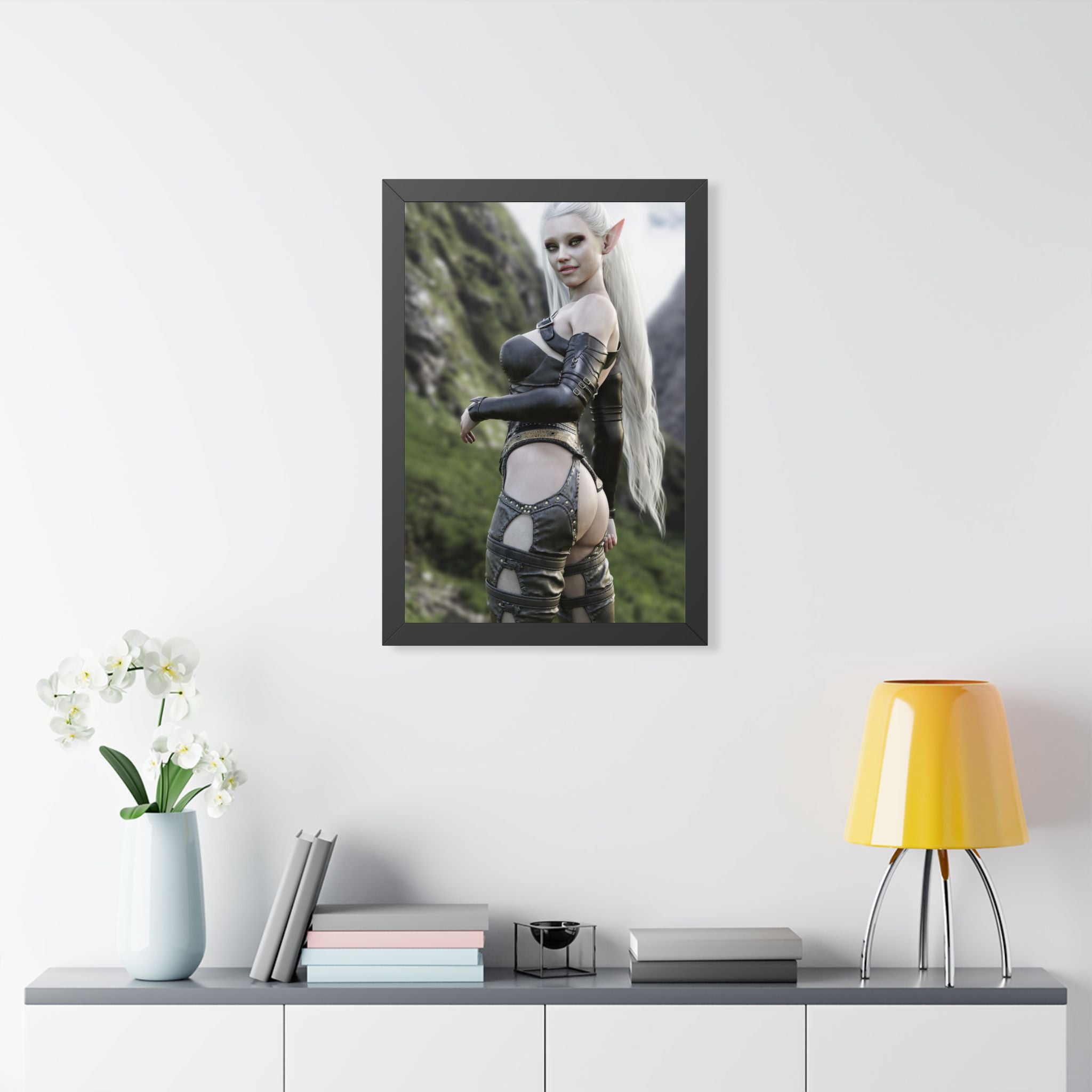 Elf Warrior Poster — Framed Fantasy Vertical Art Print- No AI - Human created illustration art.