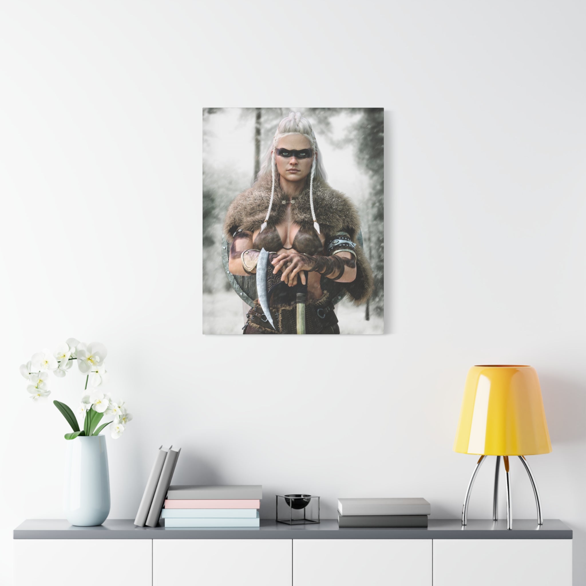 Viking Shieldmaiden Canvas Print — Matte Stretched Wall Art - No AI - Human created illustration art
