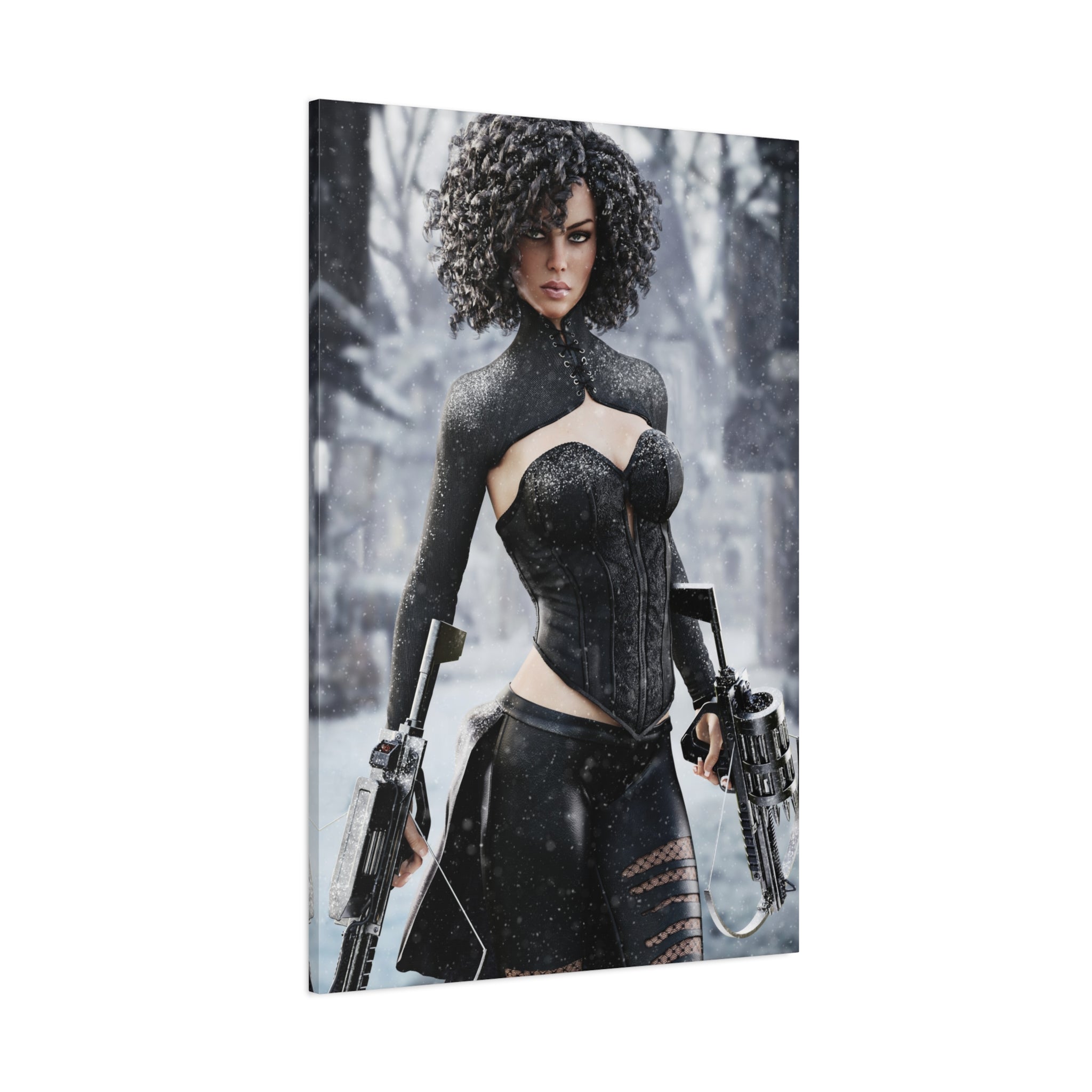 Matte Stretched Canvas - Dark Female huntress Warrior Art - No AI - Human generated illustration art