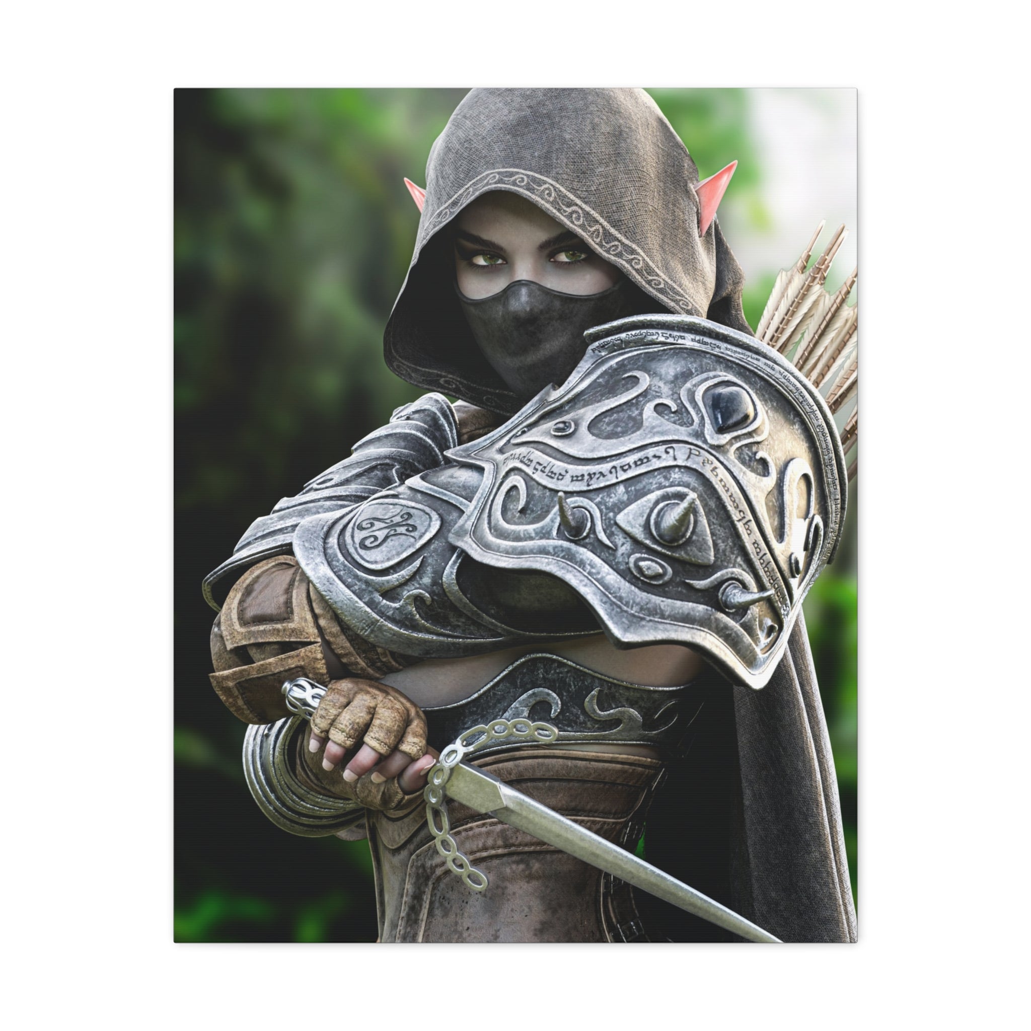 Elven Dark Elf Ranger Canvas Print — Fantasy Drow Archer Matte Stretched Wall Art