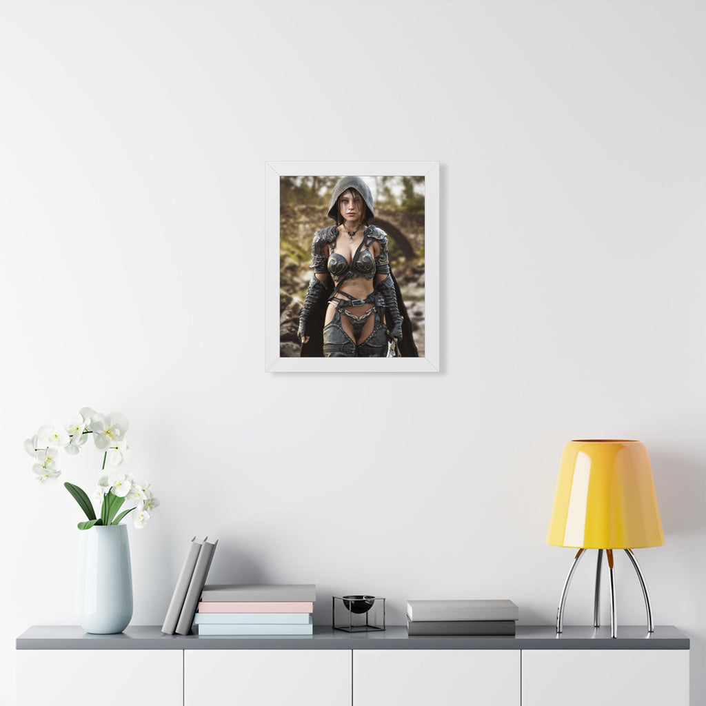 Framed Poster — Fantasy Warrior Woman Ranger Art Print (Vertical) - No AI- Human created illustration art