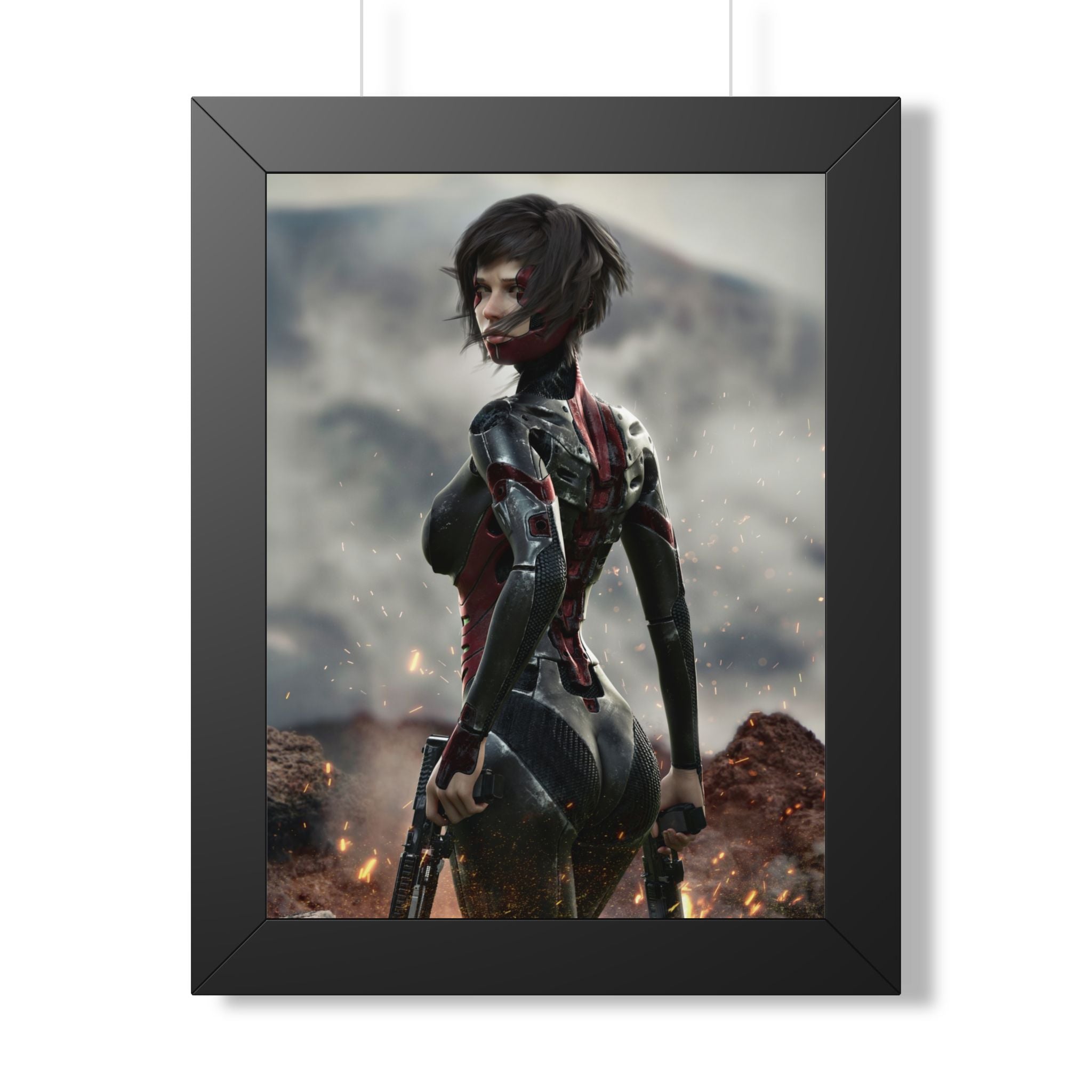 Framed Poster — Futuristic Sci‑Fi Female Warrior Art Print- No AI - Human created illustration art