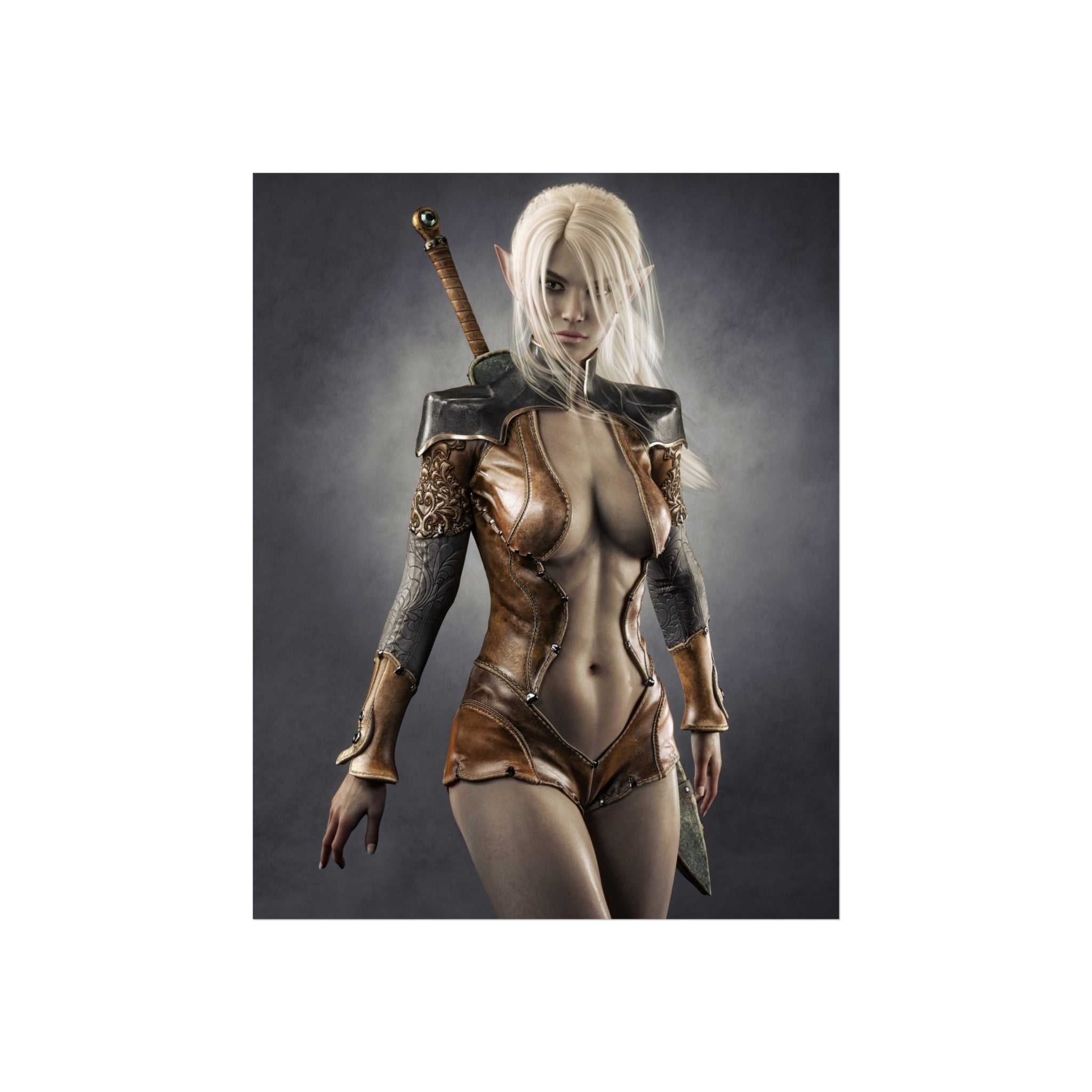 Fantasy Warrior Woman Fine Art Poster — Blonde Swordfighter Wall Art- No AI - Human created illustration art
