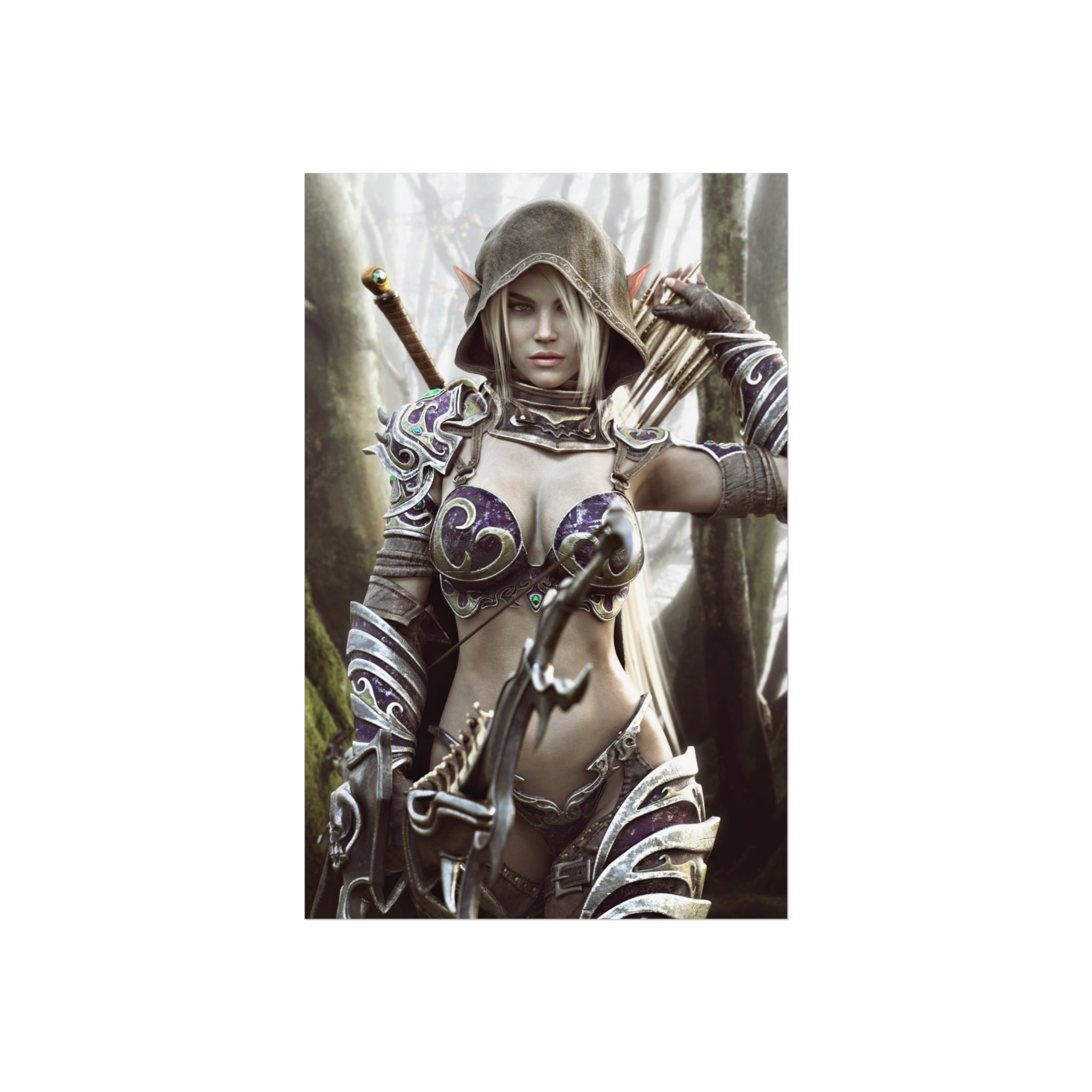 Fantasy Archer Warrior Fine Art Poster — Female Ranger Wall Art for Gamers & RPG Fans - No AI - Human created illustration art