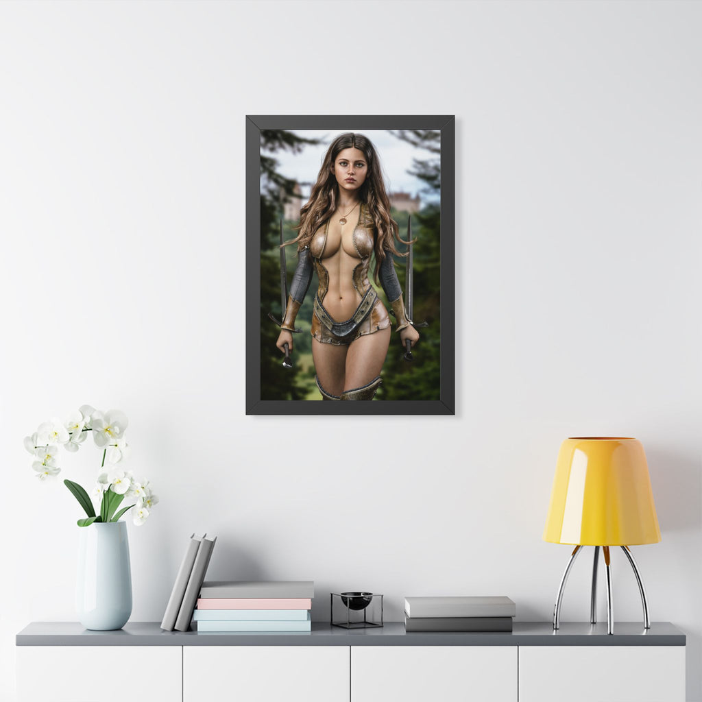 Framed Poster — Fantasy Warrior Woman Portrait- No Ai - Human created illustration art