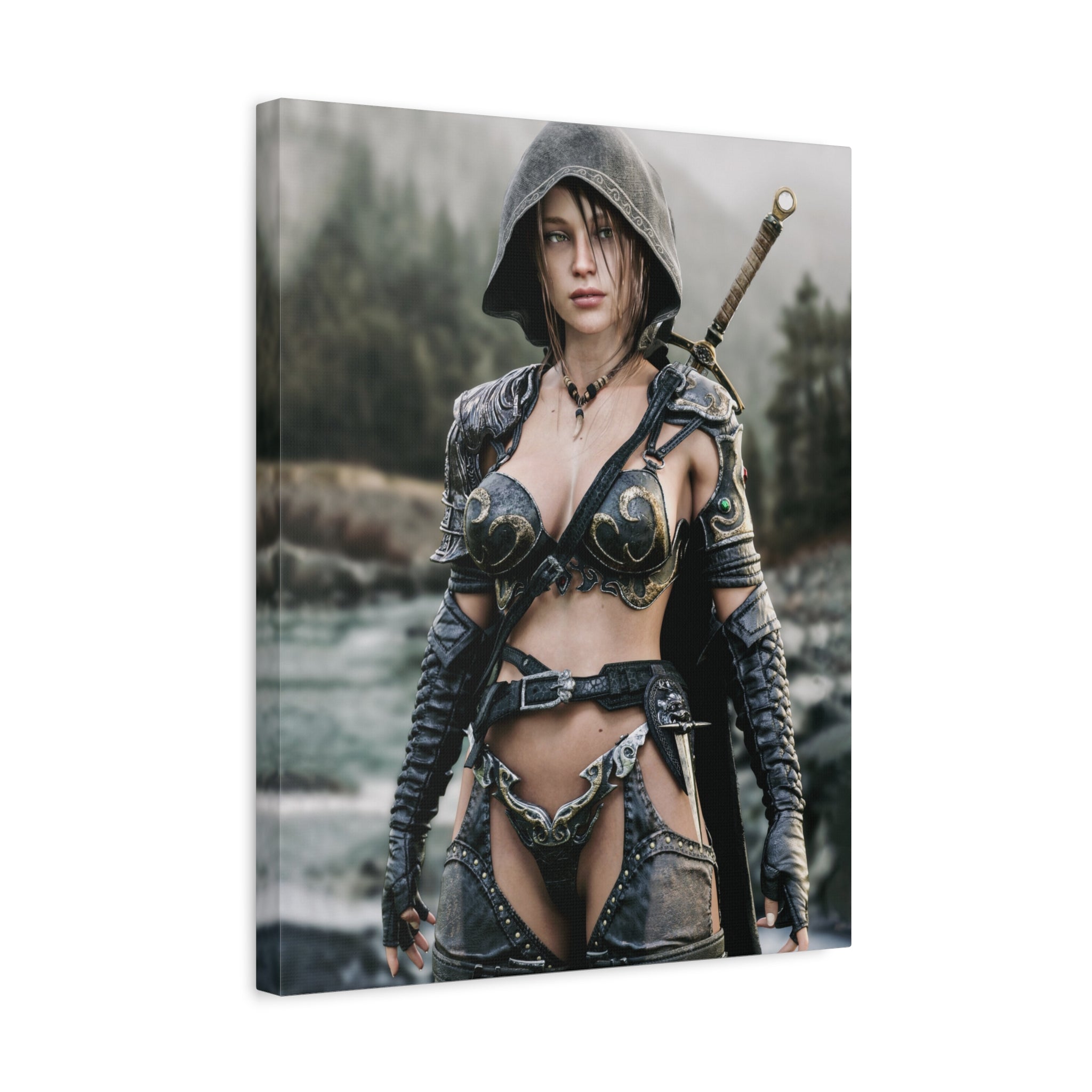 Female Warrior Ranger Fantasy Canvas Print - Matte Stretched Wall Art - No AI - Human created illustration art