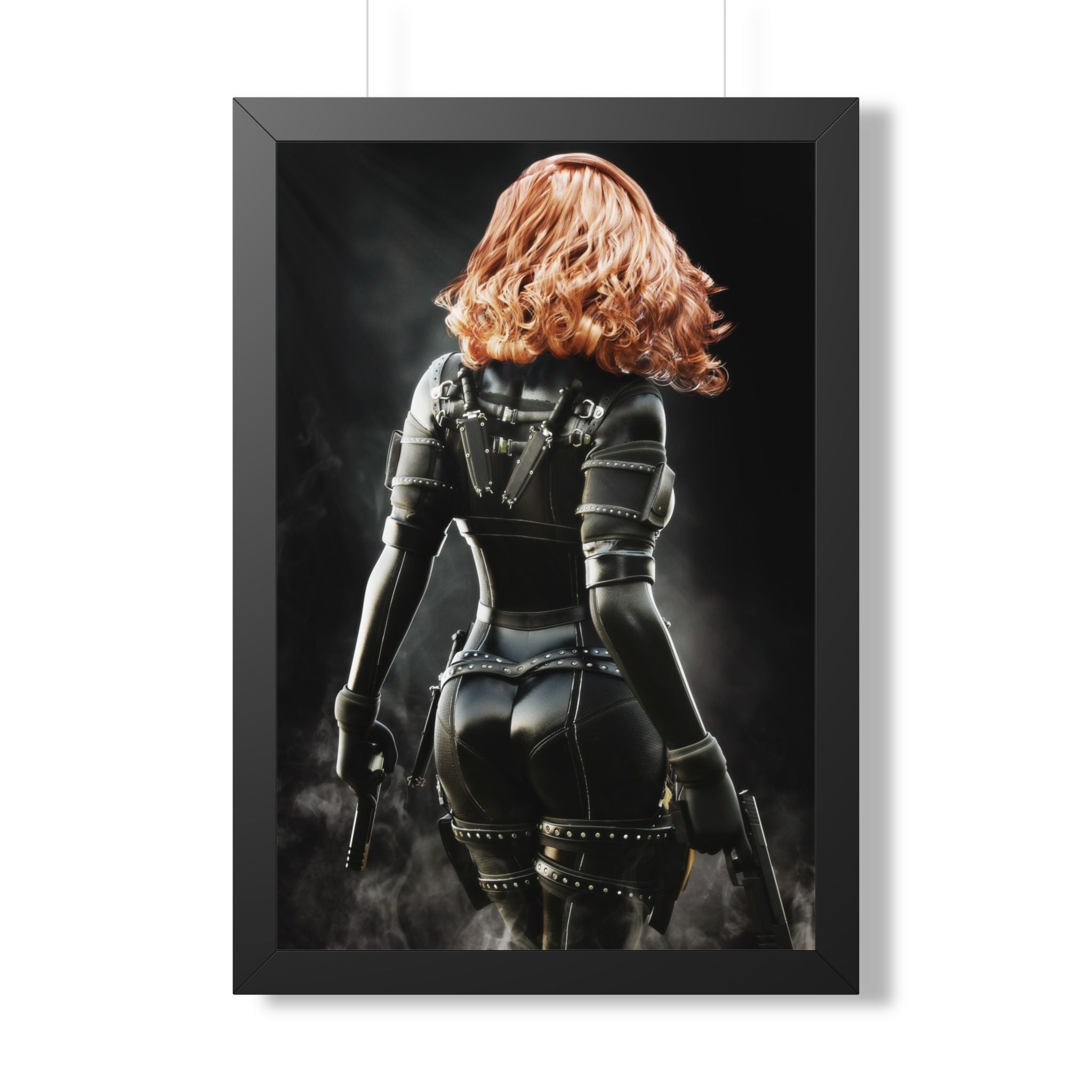 Black Widow-Inspired Framed Poster — Female Superhero Art Print (Vertical) - No AI- human created illustration art