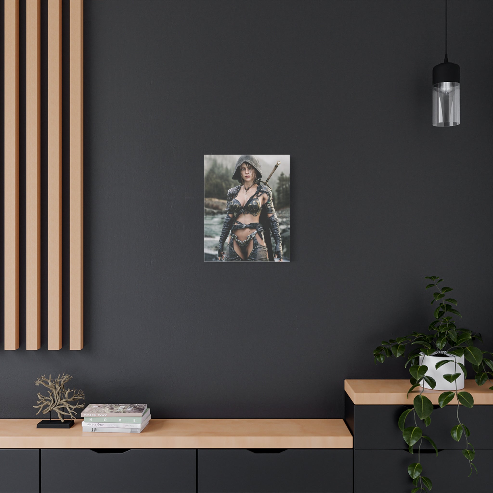 Female Warrior Ranger Fantasy Canvas Print - Matte Stretched Wall Art - No AI - Human created illustration art