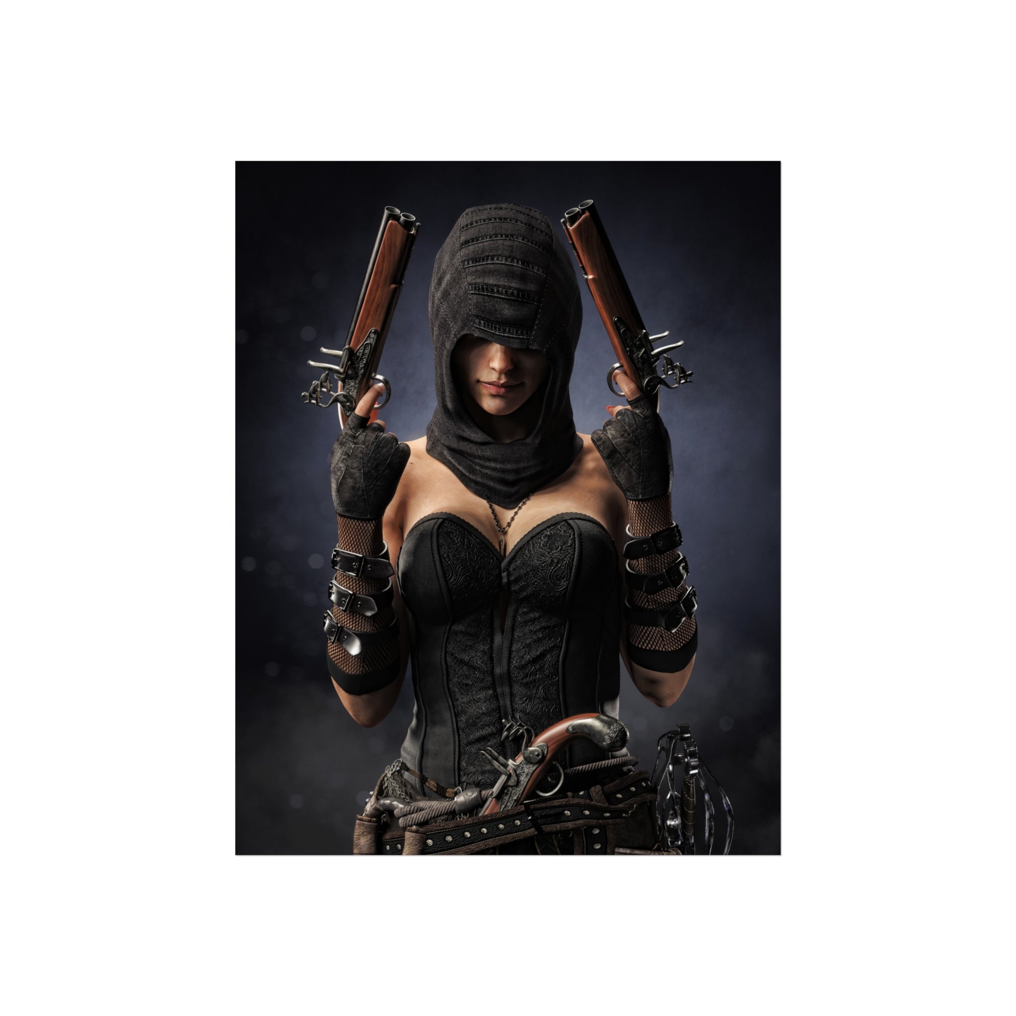 Fine Art Poster — Hooded Pirate female assassin - No AI - Human created illustration art