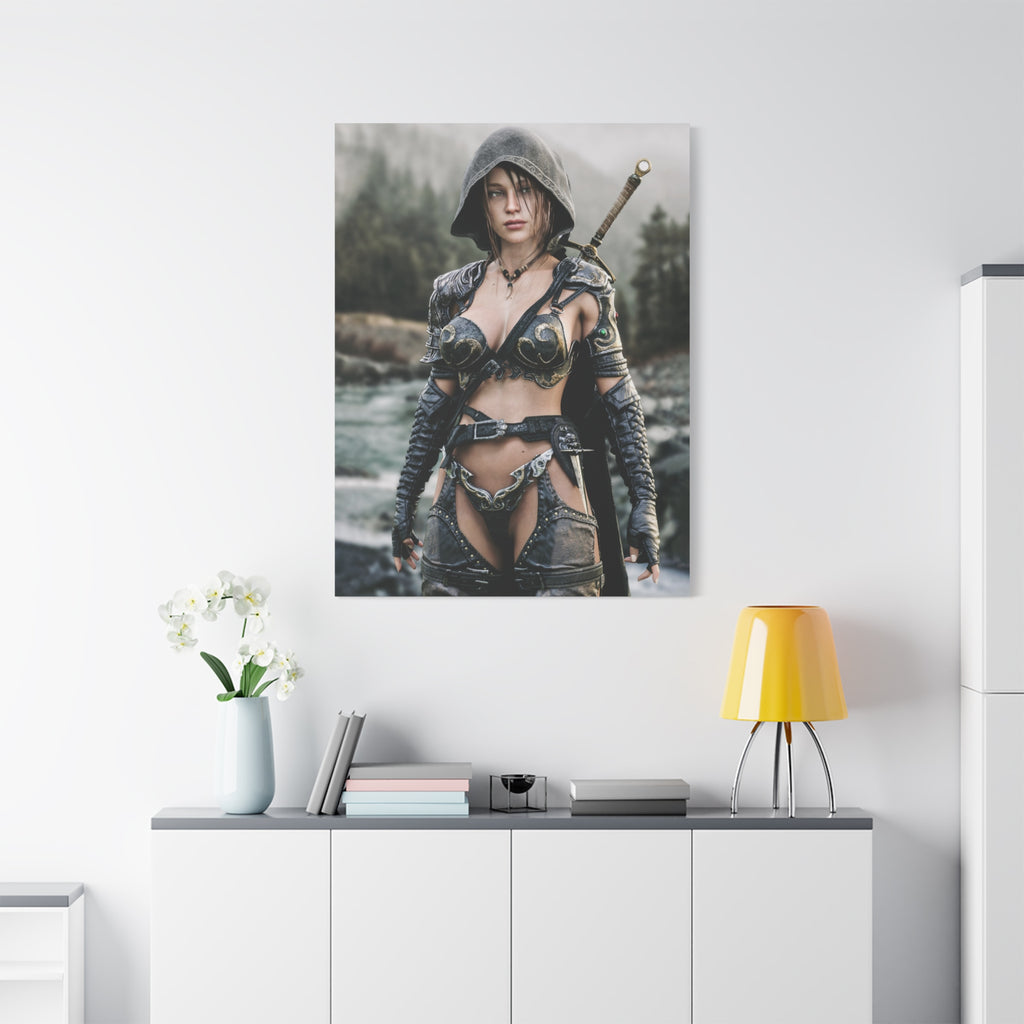 Female Warrior Ranger Fantasy Canvas Print - Matte Stretched Wall Art - No AI - Human created illustration art