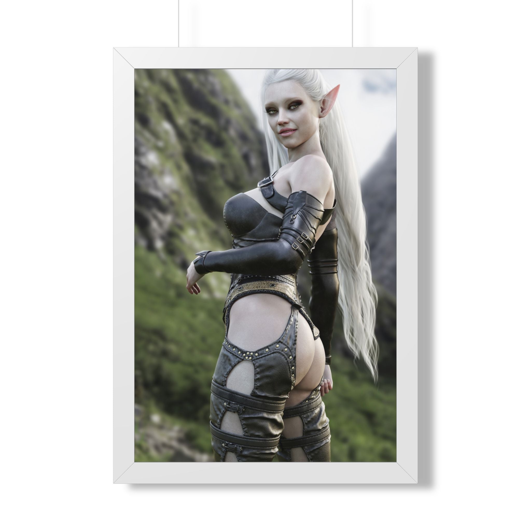Elf Warrior Poster — Framed Fantasy Vertical Art Print- No AI - Human created illustration art.