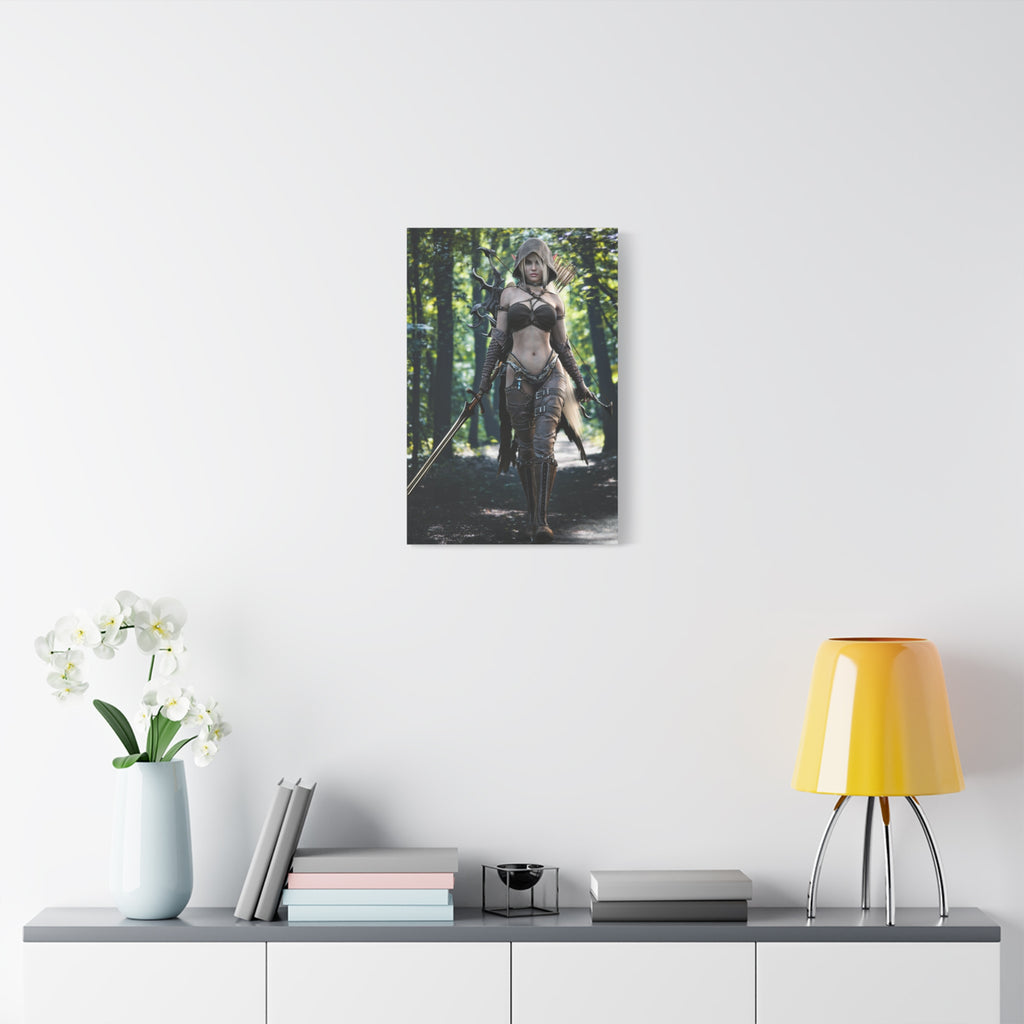 Fantasy Archer Warrior Canvas Print — Female Ranger Wall Art (Matte Stretched) - No Ai - Human created illustration art