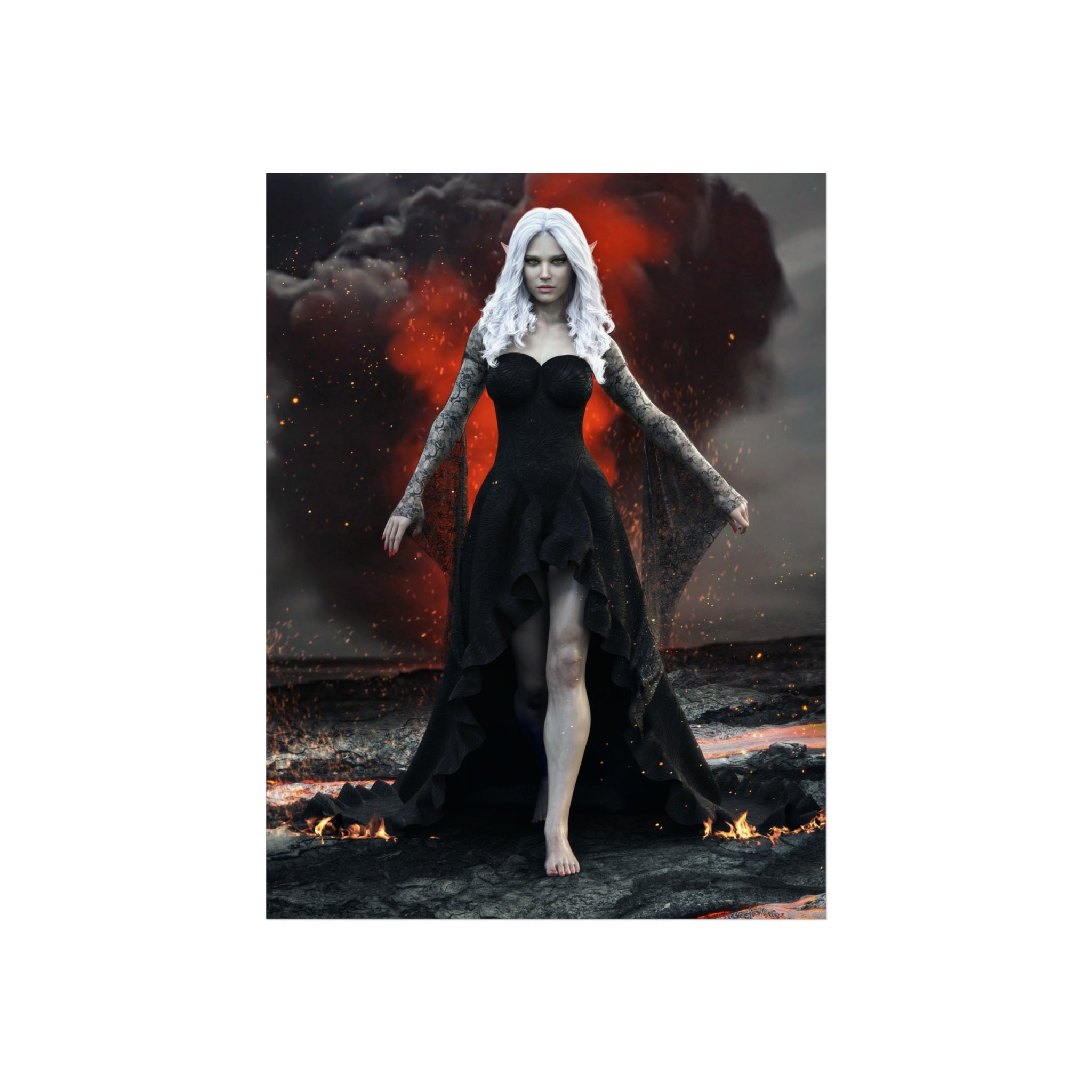 Dark Sorceress Fine Art Poster — Gothic Woman in Black Dress Wall Art - No AI - Human created illustration art