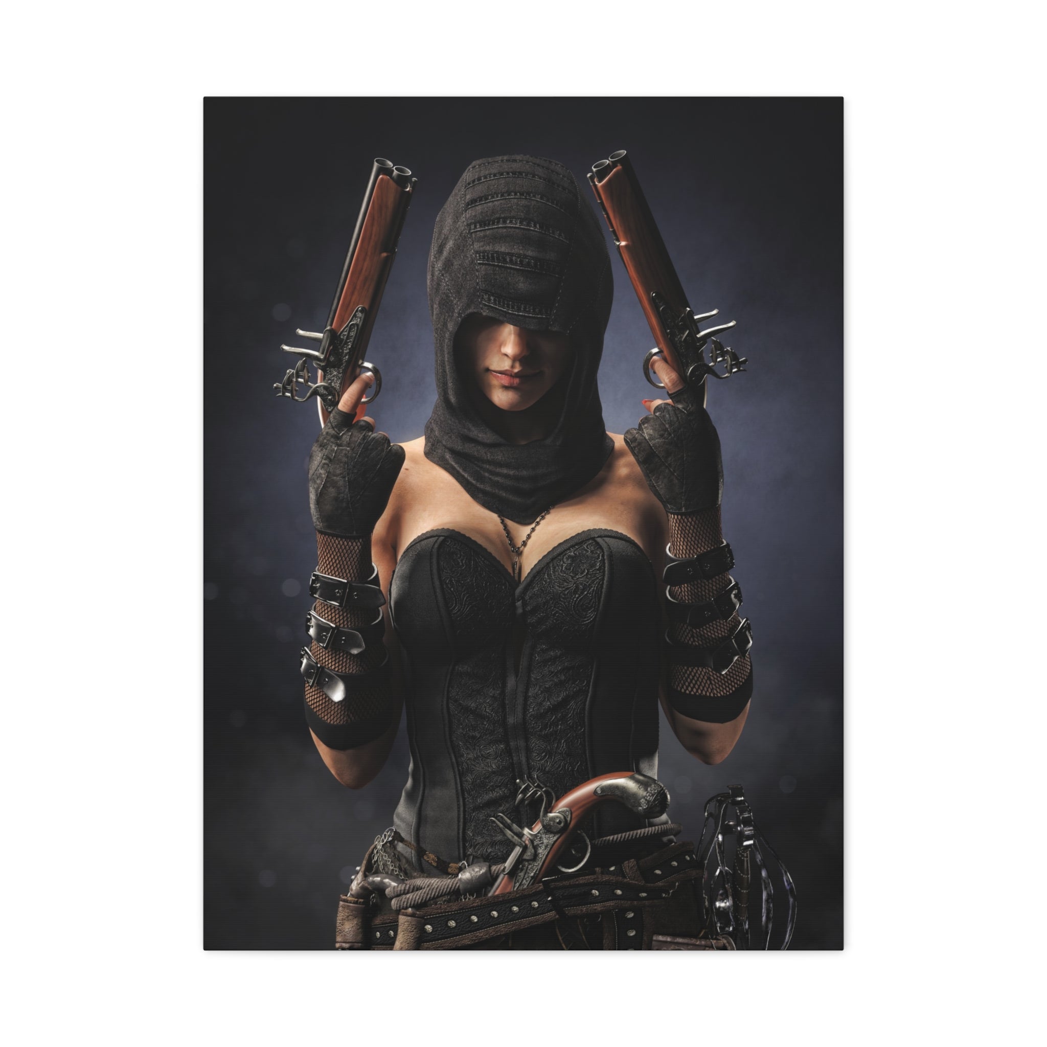 Pirate Assassin Matte Canvas Print — Hooded Female  Wall Art- No Ai- Human created illustration art