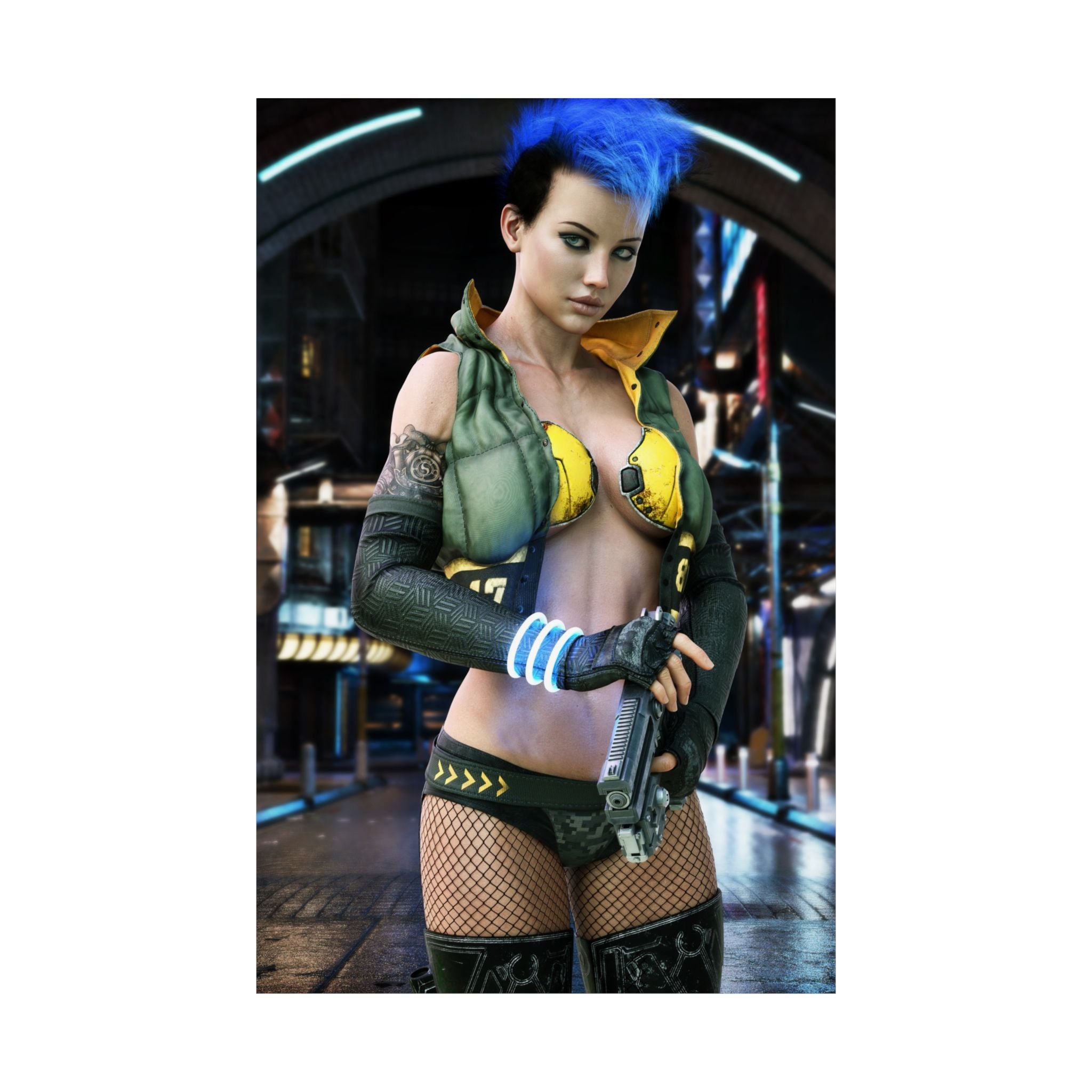 Cyberpunk Female Warrior Wall Art | Futuristic Cyber Assassin Artwork