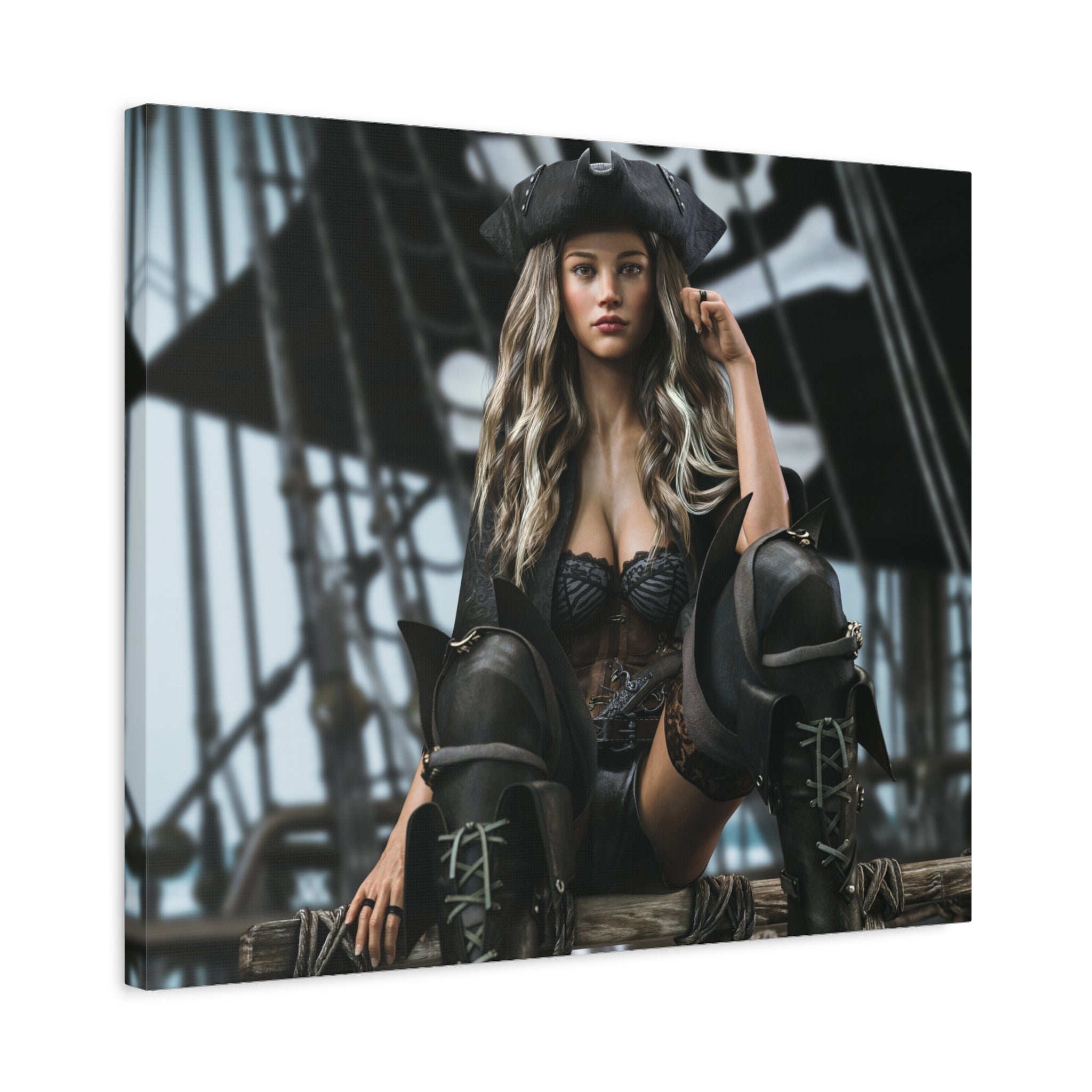 Pirate Queen Canva Wall Art – Hand-Crafted Fantasy Pirate Illustration