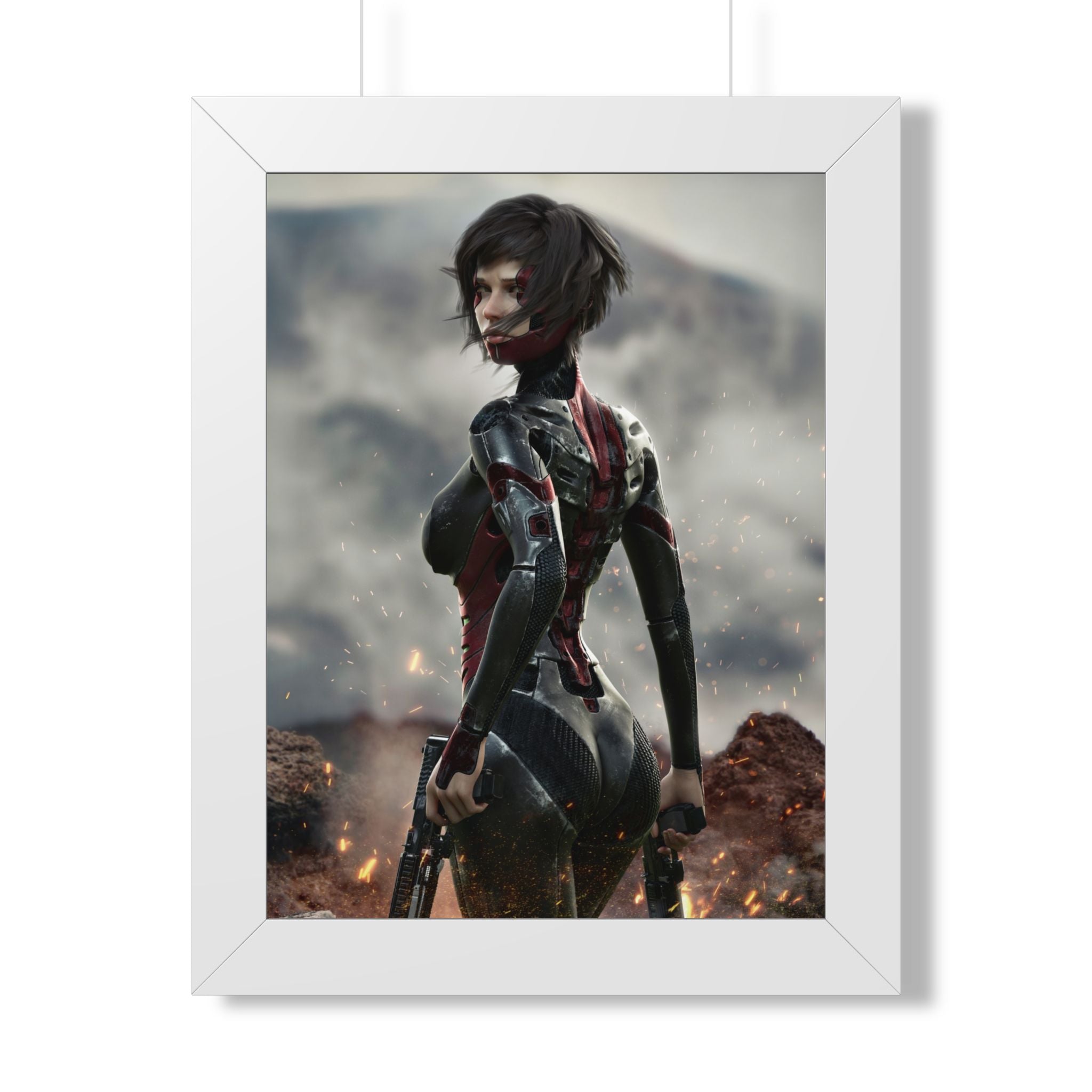 Framed Poster — Futuristic Sci‑Fi Female Warrior Art Print- No AI - Human created illustration art