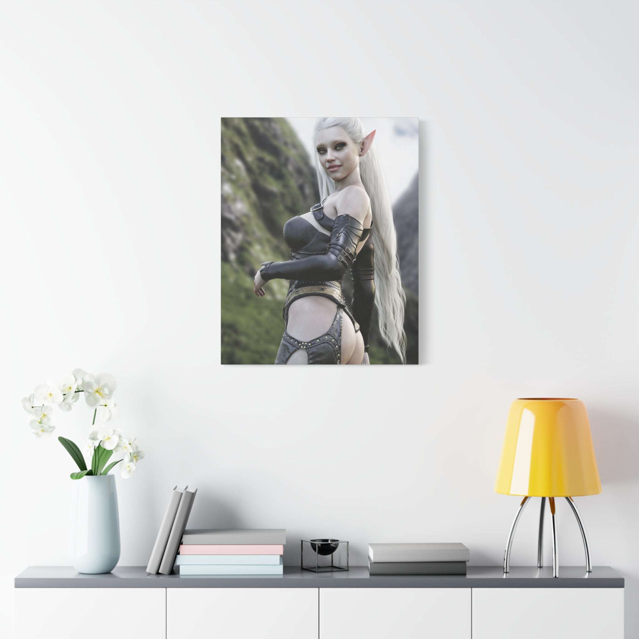 Fantasy Elf Warrior Canvas Print — Matte Stretched Wall Art- No AI - Human created illustration art