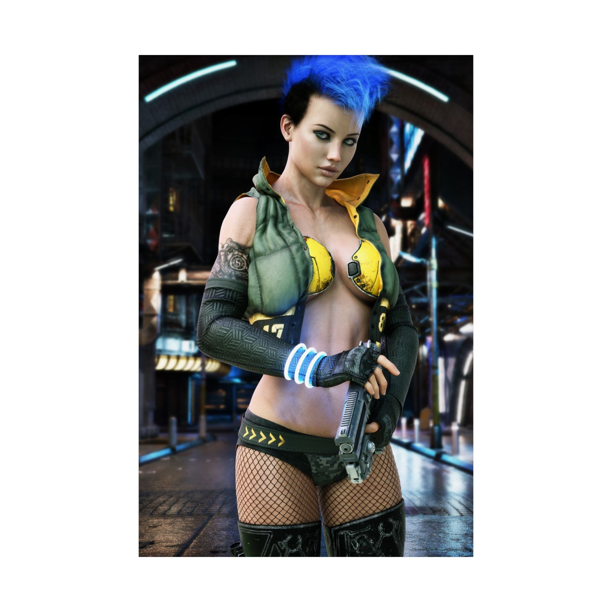 Cyberpunk Female Warrior Wall Art | Futuristic Cyber Assassin Artwork