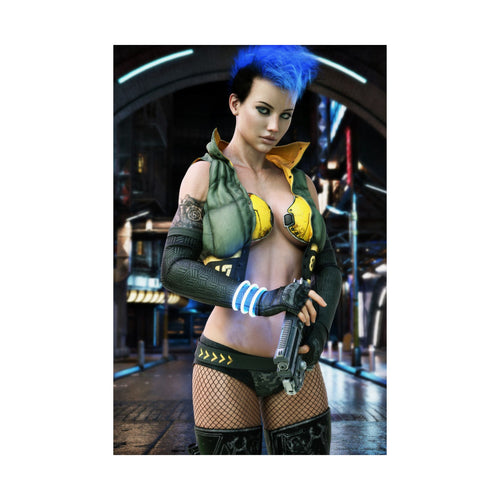 Cyberpunk Female Warrior Wall Art | Futuristic Cyber Assassin Artwork