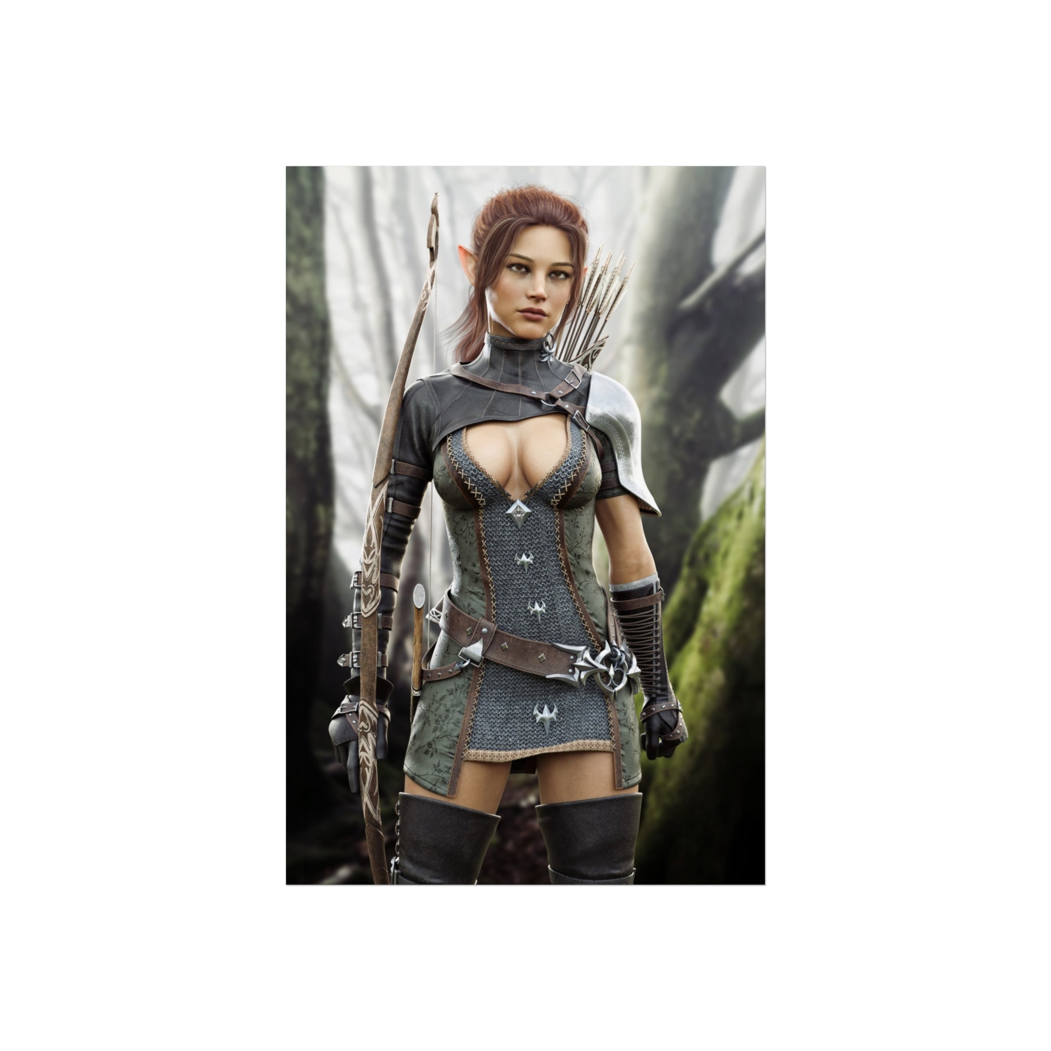 Fantasy Wood Elf Archer Warrior Fine Art Poster — Female Ranger Wall Art- No AI- Human created illustration art