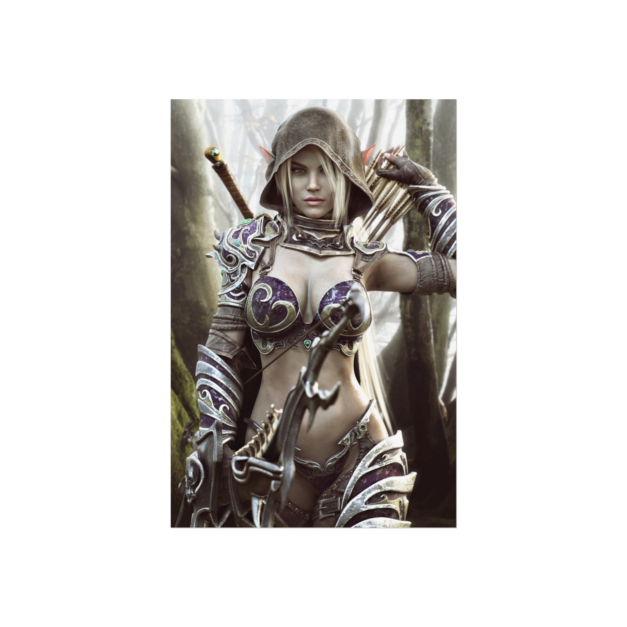 Fantasy Archer Warrior Fine Art Poster — Female Ranger Wall Art for Gamers & RPG Fans - No AI - Human created illustration art