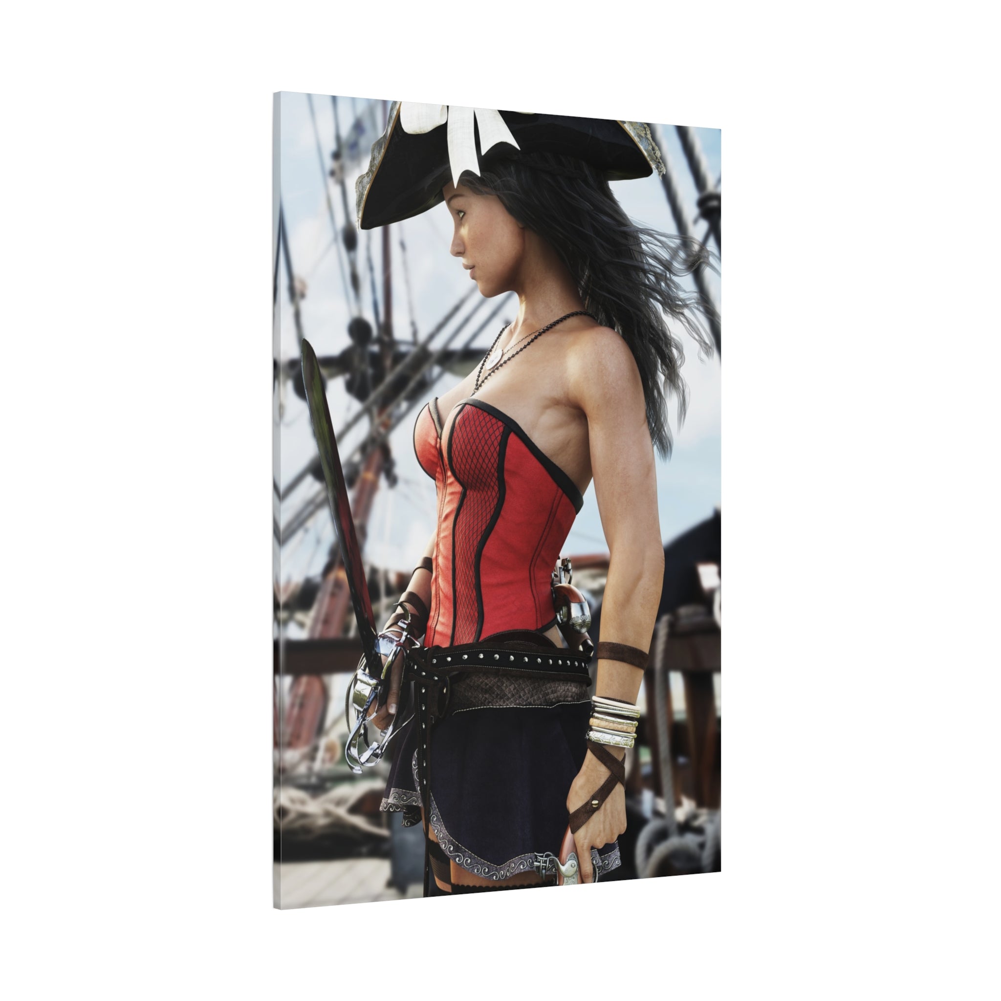 Female Pirate Canvas Wall Art | Handcrafted Fantasy Pirate Print