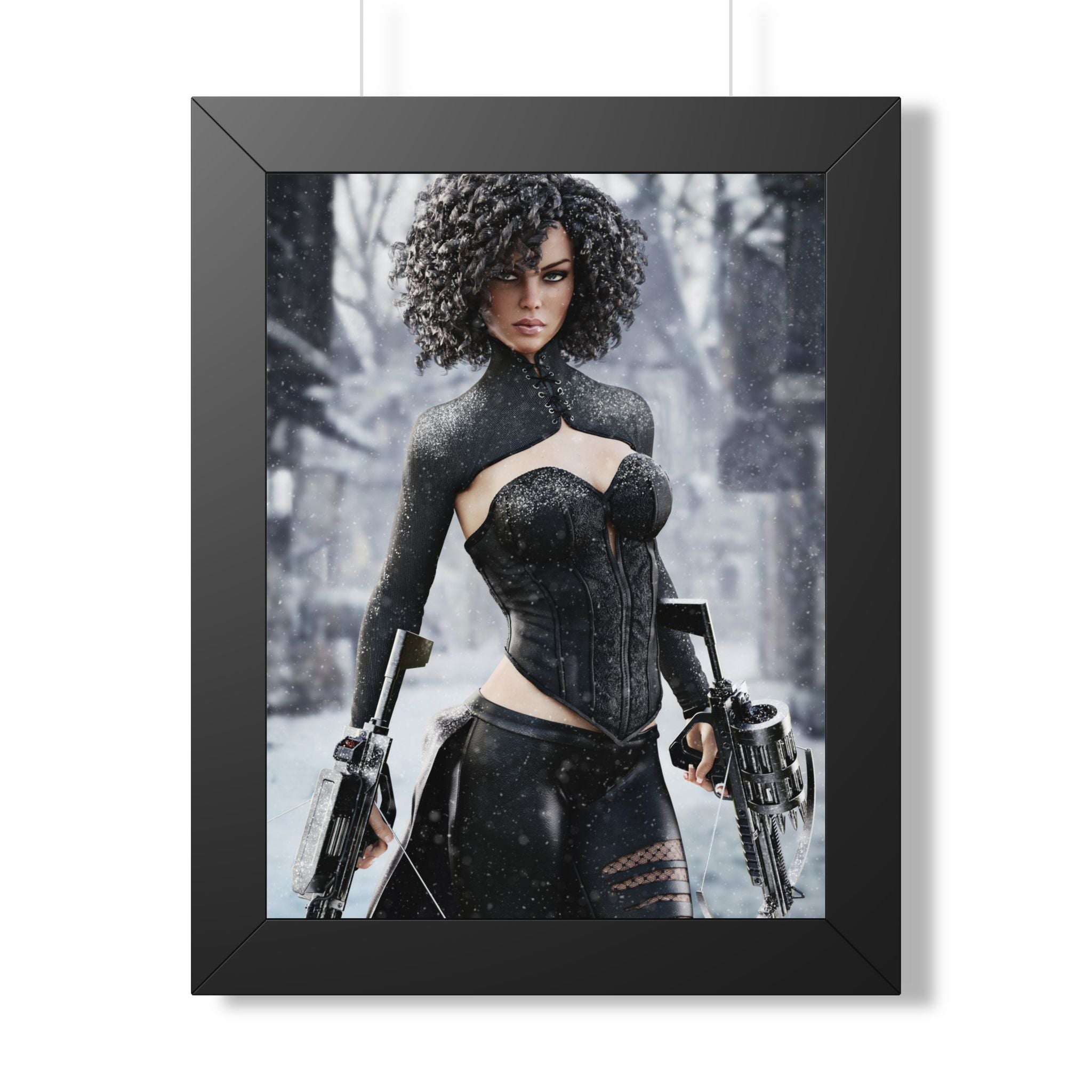 Framed Poster — Female Huntress - No AI - Human created illustration art